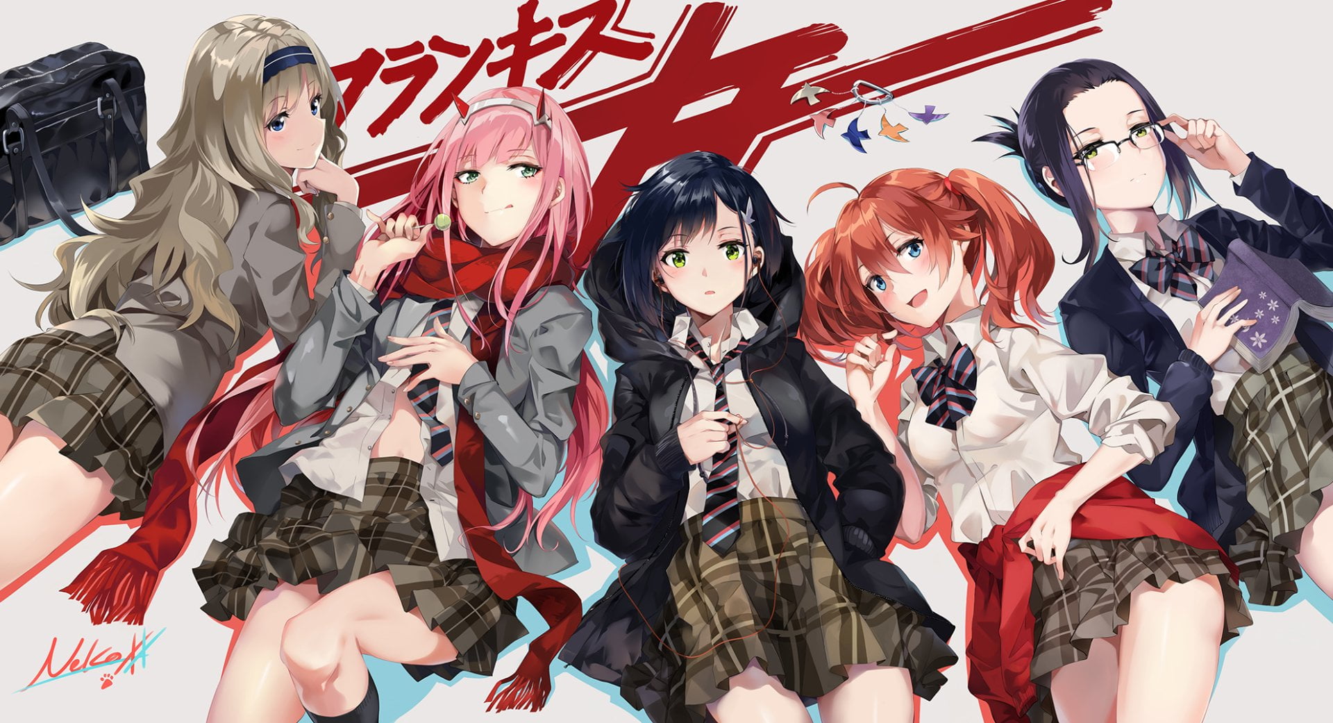 group of people, Darling in the FranXX, mask - disguise, creativity, architecture, Ichigo (Darling in the FranXX), large group of people, teenager, indoors, HD Wallpaper