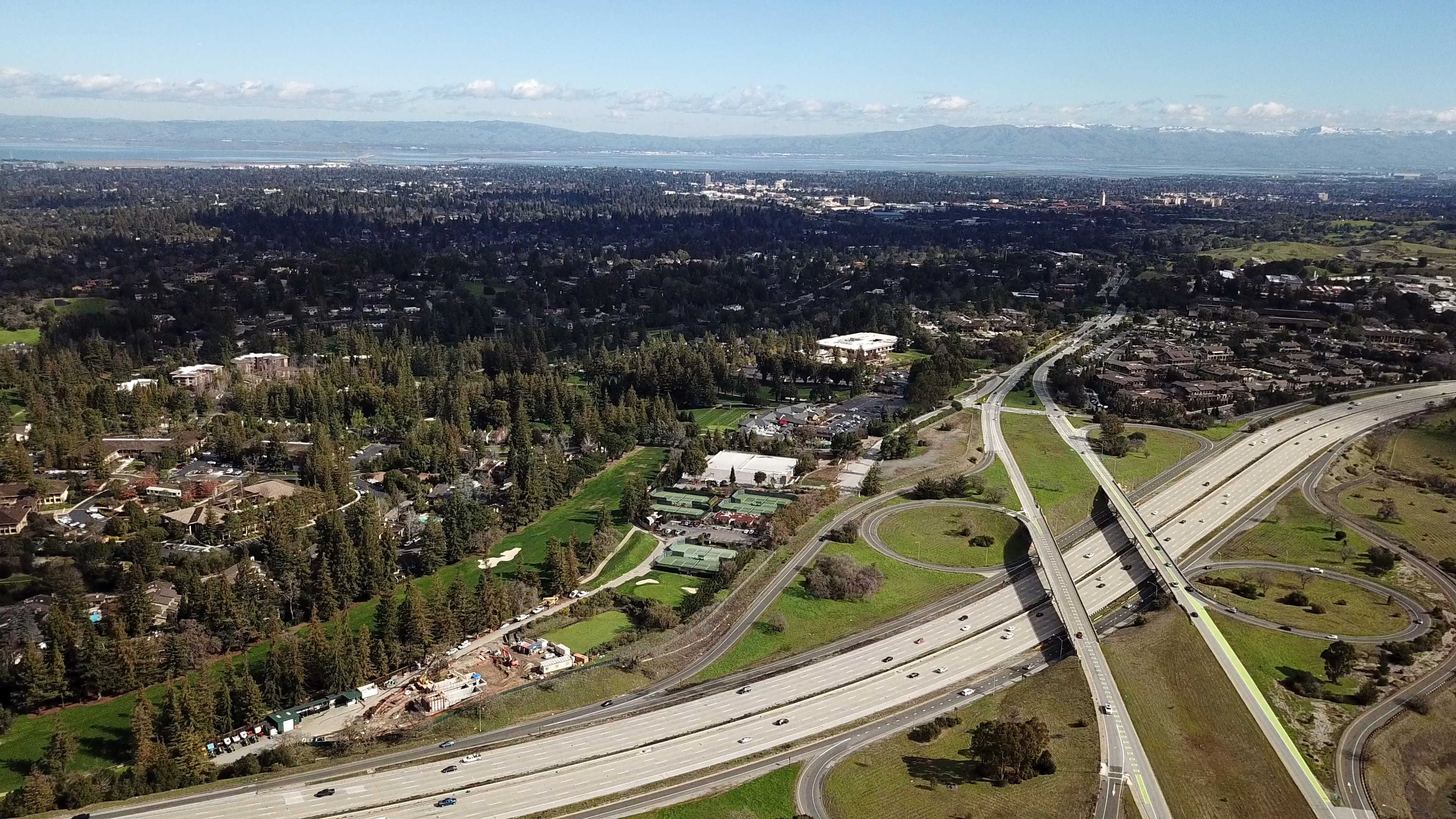 aerial view, sand hill road, stanford, i-280, high angle view, nature, san francisco bay area, infrastructure, way, environment, residential district, cityscape, HD Wallpaper