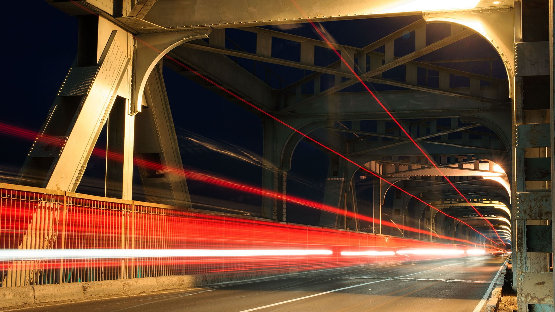 traffic lights, bridge, lights, city, urban, 1080P, night, race tracks, HD Wallpaper