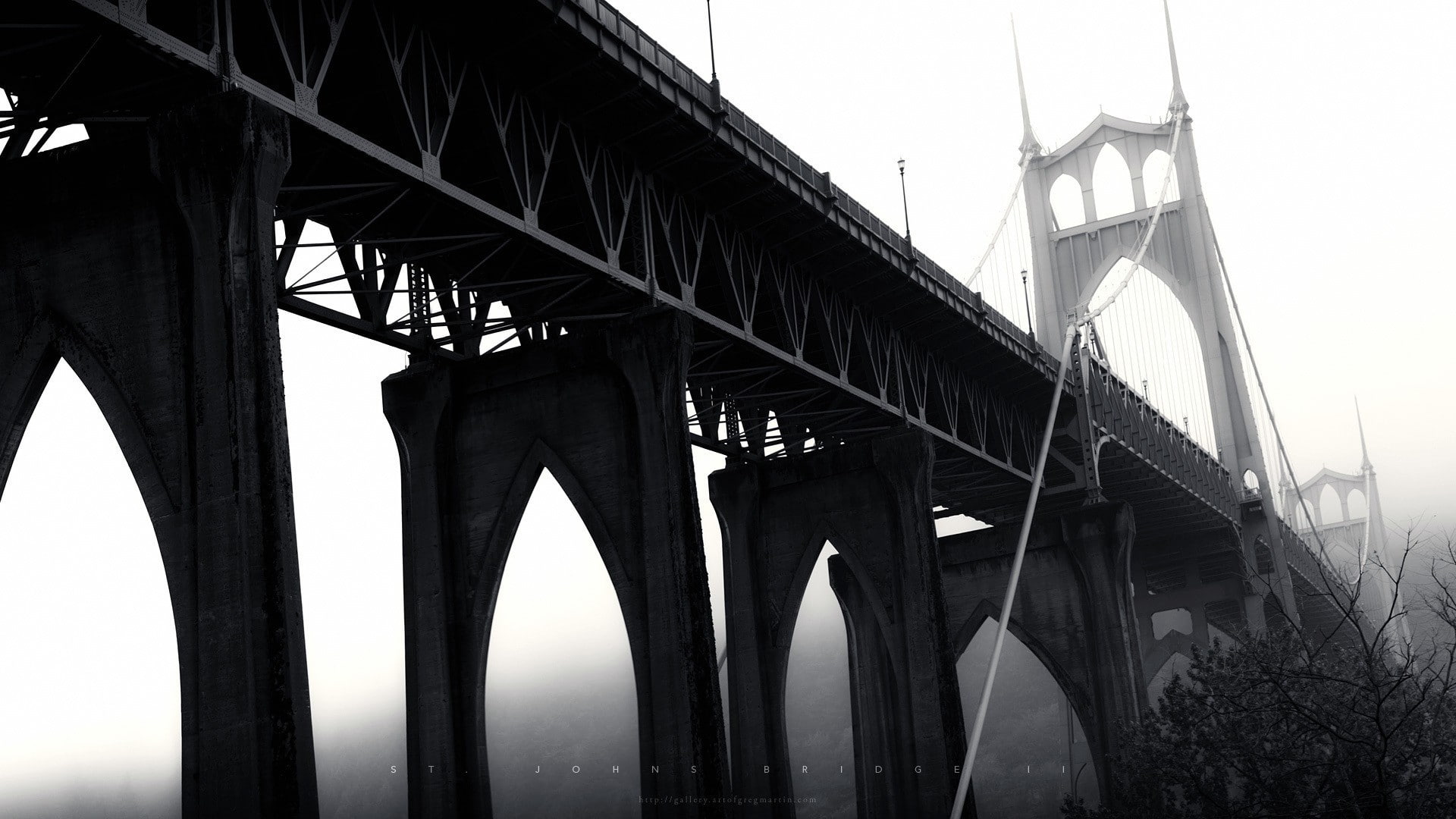 1080P, bridge, Portland, monochrome, St. Johns Bridge, Oregon, USA, architecture, HD Wallpaper