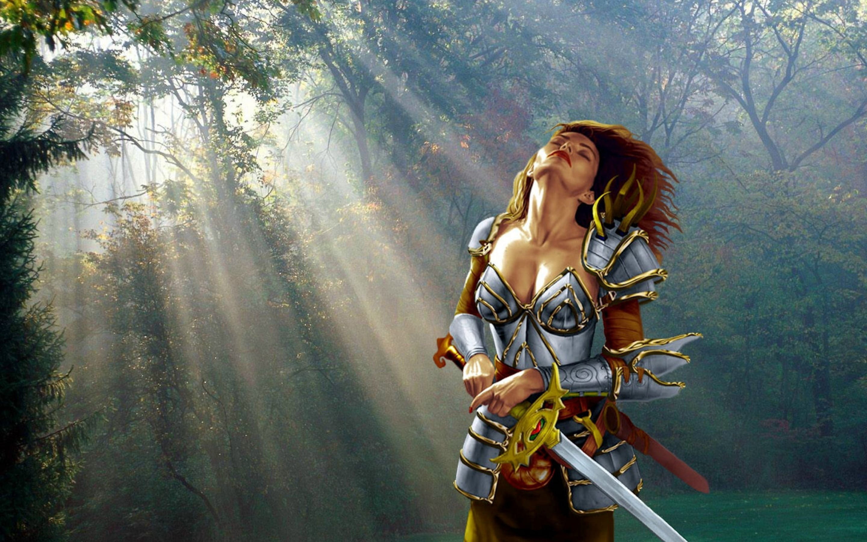 land, nature, warrior, beautiful woman, plant, forest, adult, outdoors, hd, 2K, hairstyle, neverwinter, one person, desktop, beauty in nature, three quarter length, HD Wallpaper