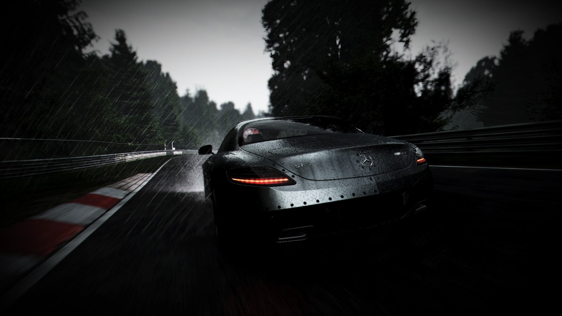 no people, water, car, rain, road, travel, plant, mode of transportation, sky, tree, outdoors, transportation, blurred motion, gray, rack, video games, HD Wallpaper