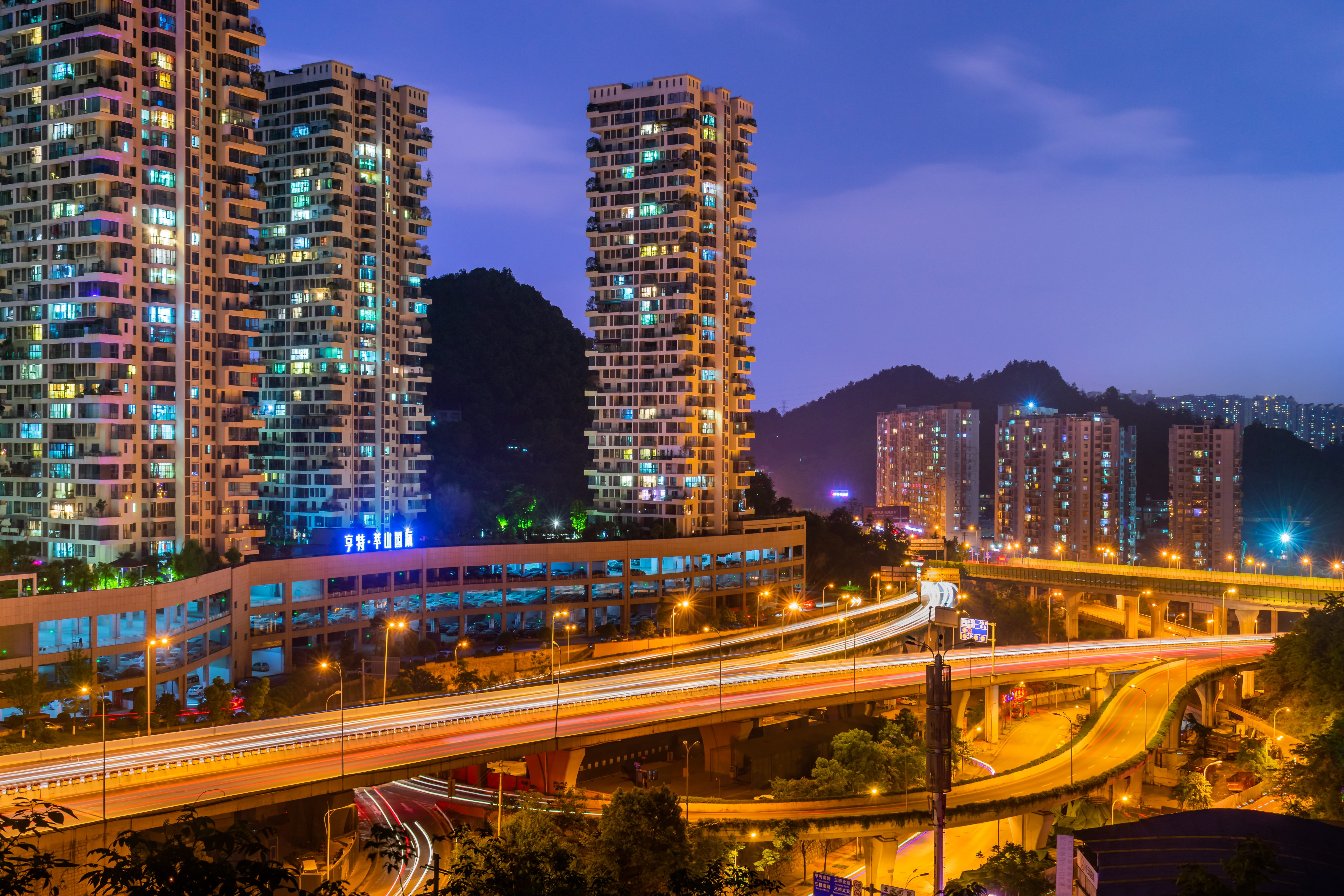 street lights, city, overpass, city street, street, bridge - man made structure, financial district, city life, modern, road, building exterior, building, HD Wallpaper