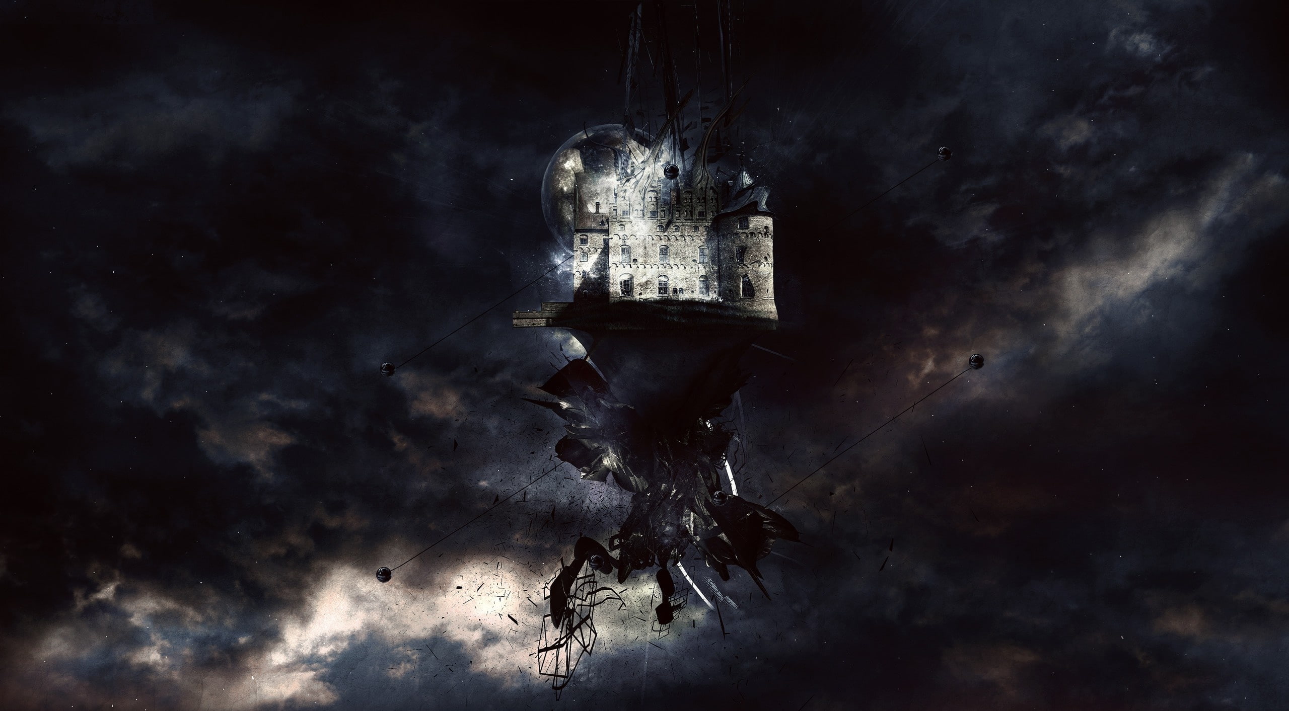 strength, digital, night, Clouds, damaged, smoke - physical structure, effort, aggression, horror, Creative, 2K, one person, Aero, dirt, Castle, helmet, HD Wallpaper