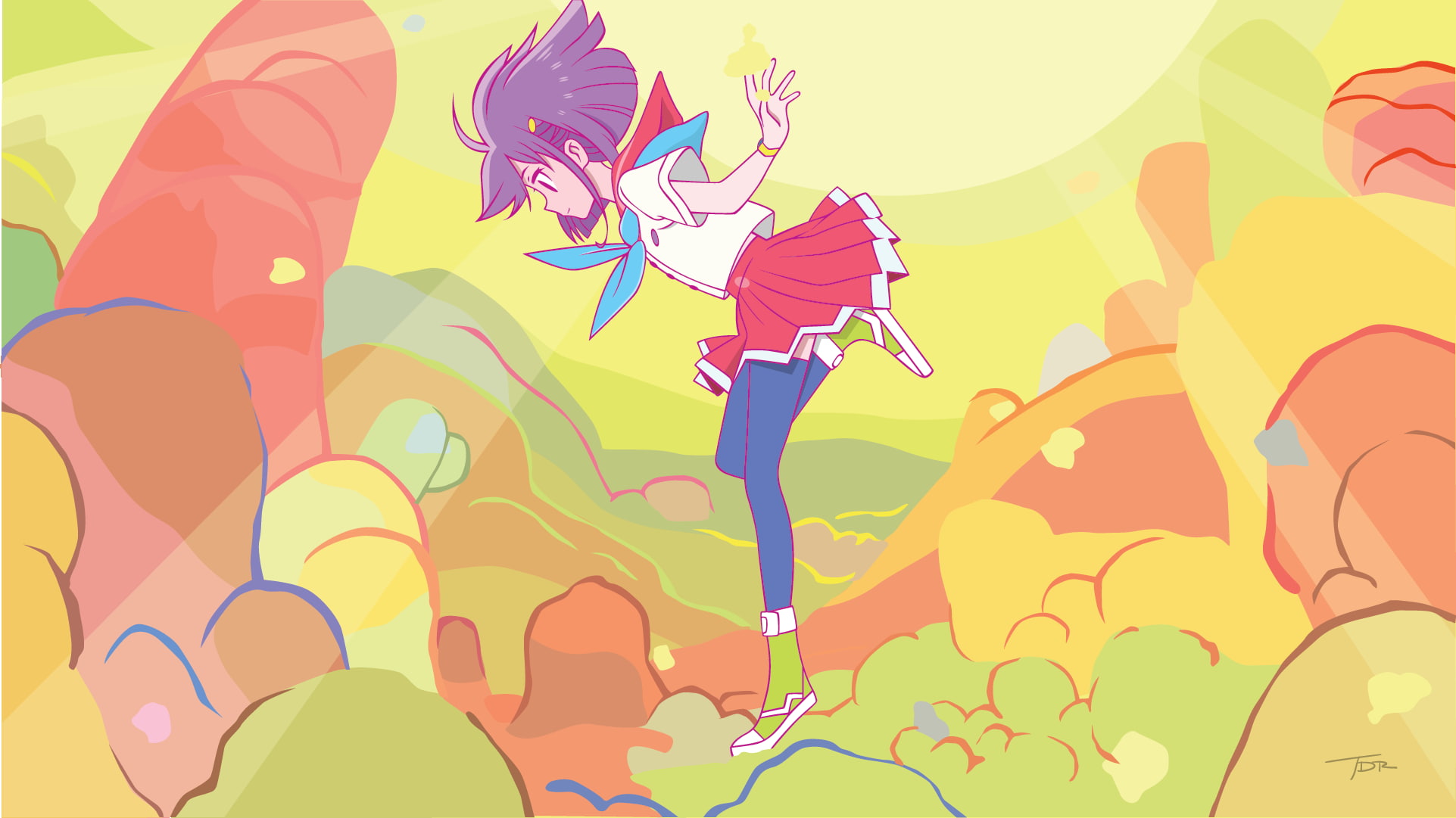 jumping, animals in the wild, green color, step, vertebrate, Anime, no people, group of animals, representation, anime girl, animal wildlife, close-up, HD Wallpaper