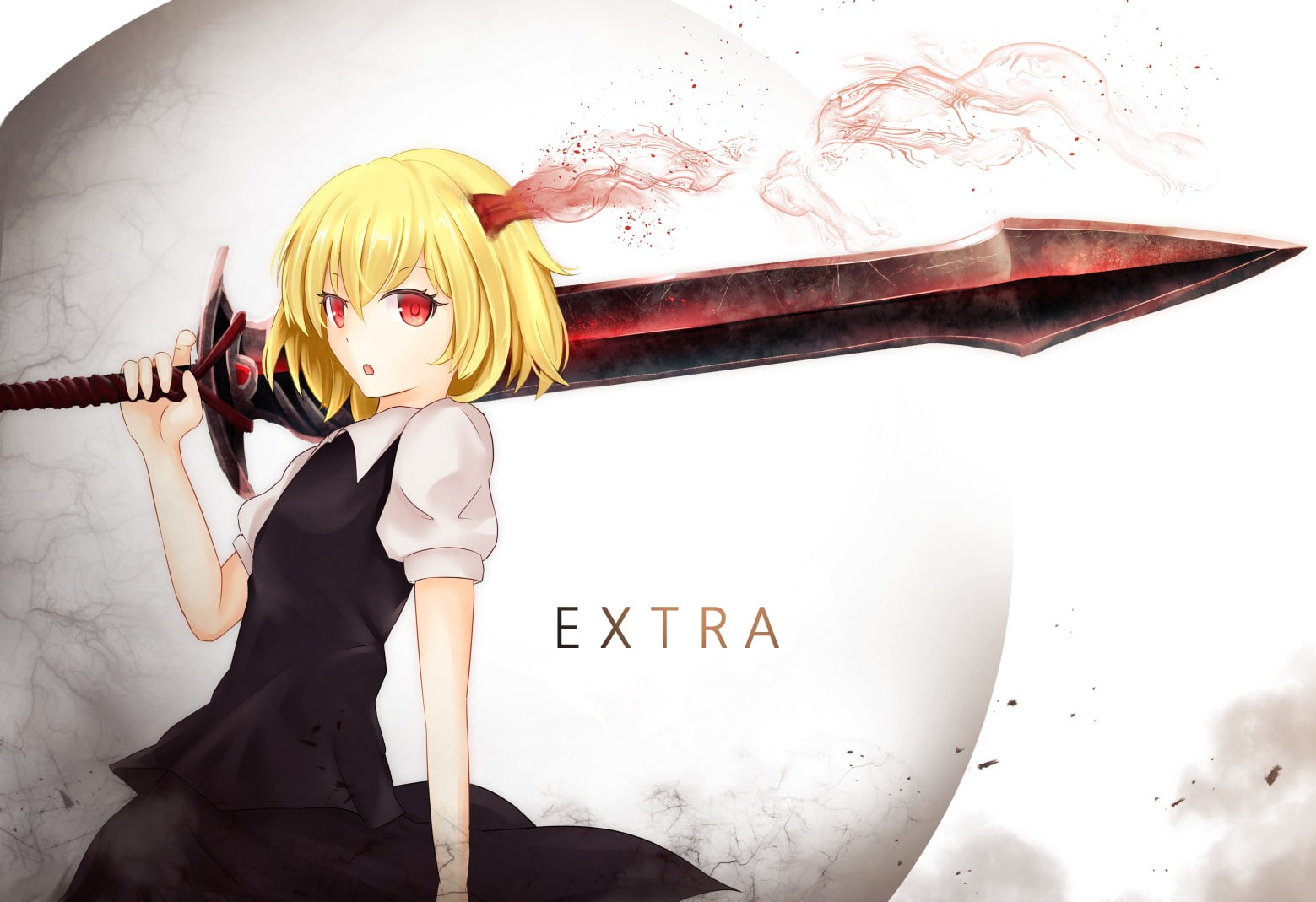 sword, anime girls, blonde, anime, Ex Rumia, red eyes, weapon, Rumia, 720P, short hair, Touhou, HD Wallpaper