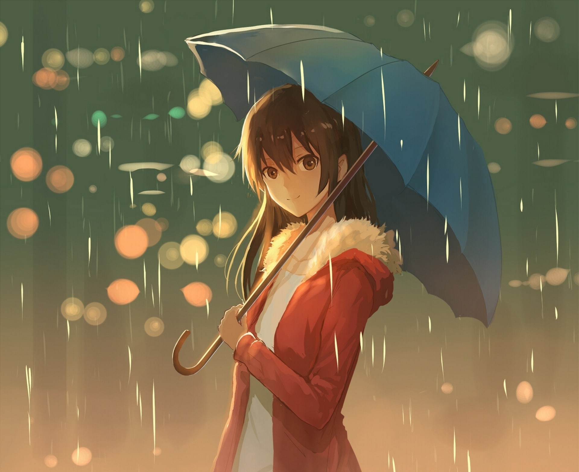 1080P, Anime, girl, umbrella, rainy day, HD Wallpaper