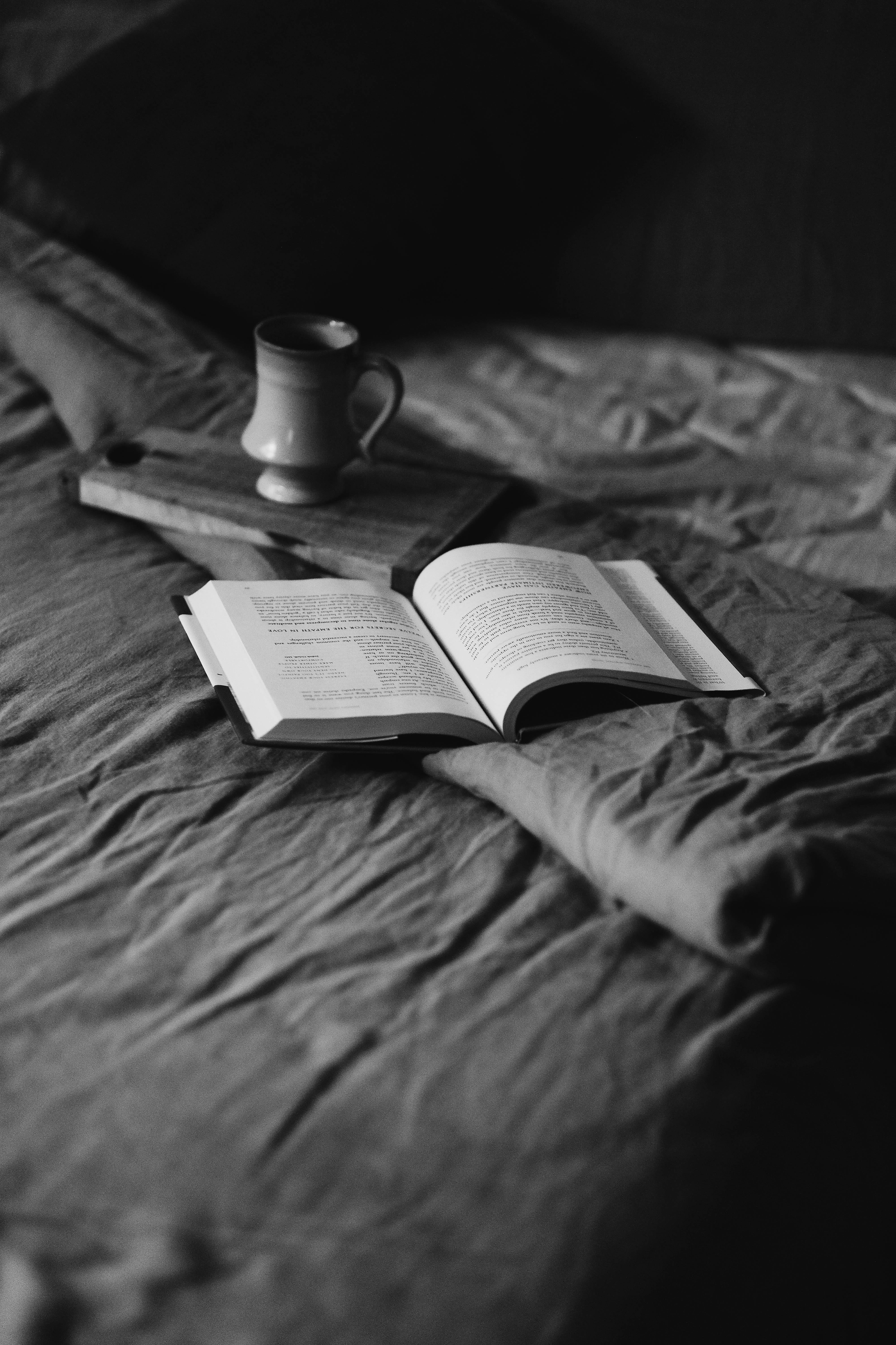 open book, close-up, 5K, book, domestic room, morning, furniture, black and white, the media, reading, publication, high angle view, still life, style, Phone HD Wallpaper