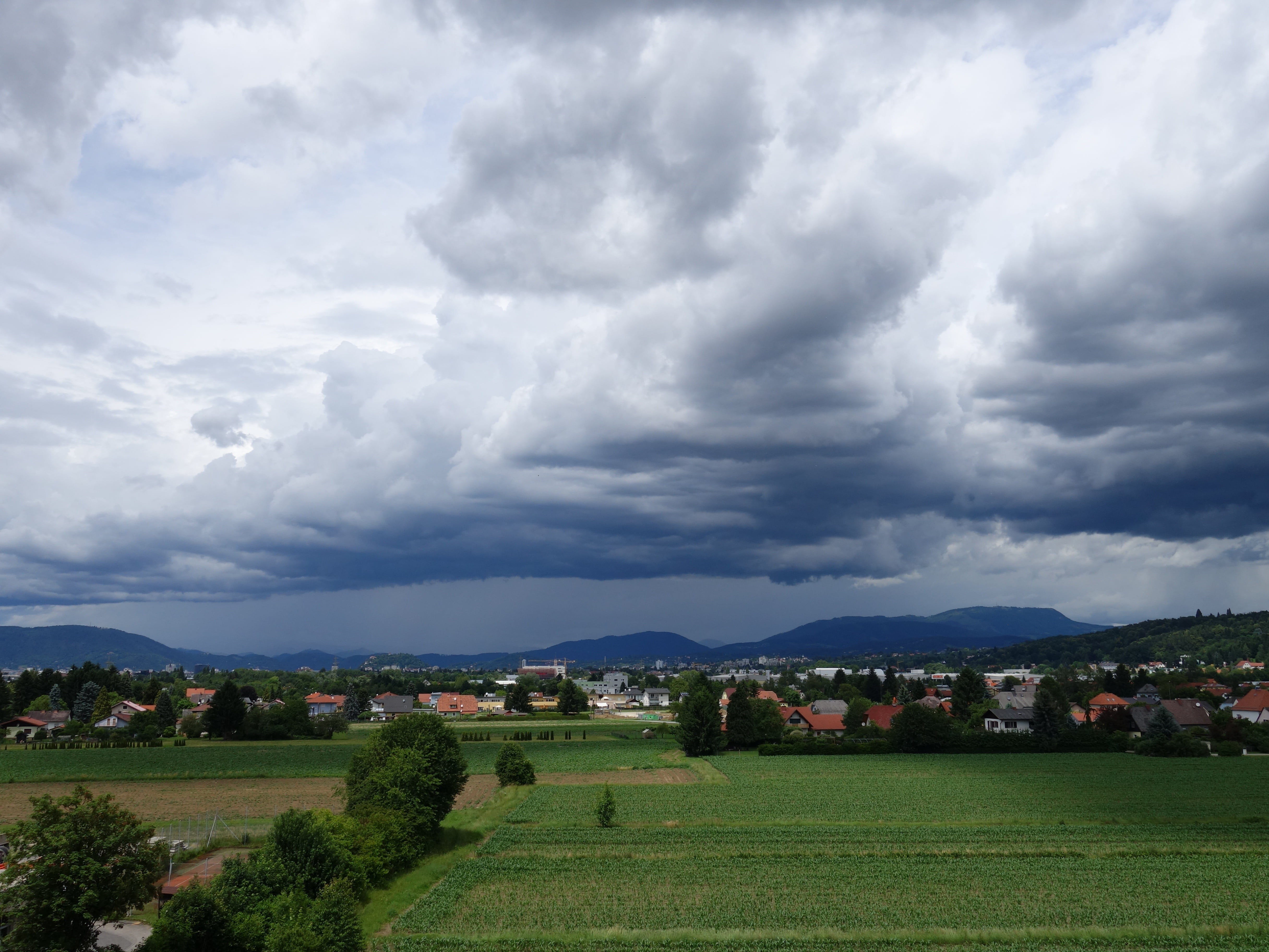mood, agriculture, rain front, rainy weather, sleet, environment, mountain range, weather fall, graz, clouds, nature, rain clouds, land, building exterior, HD Wallpaper