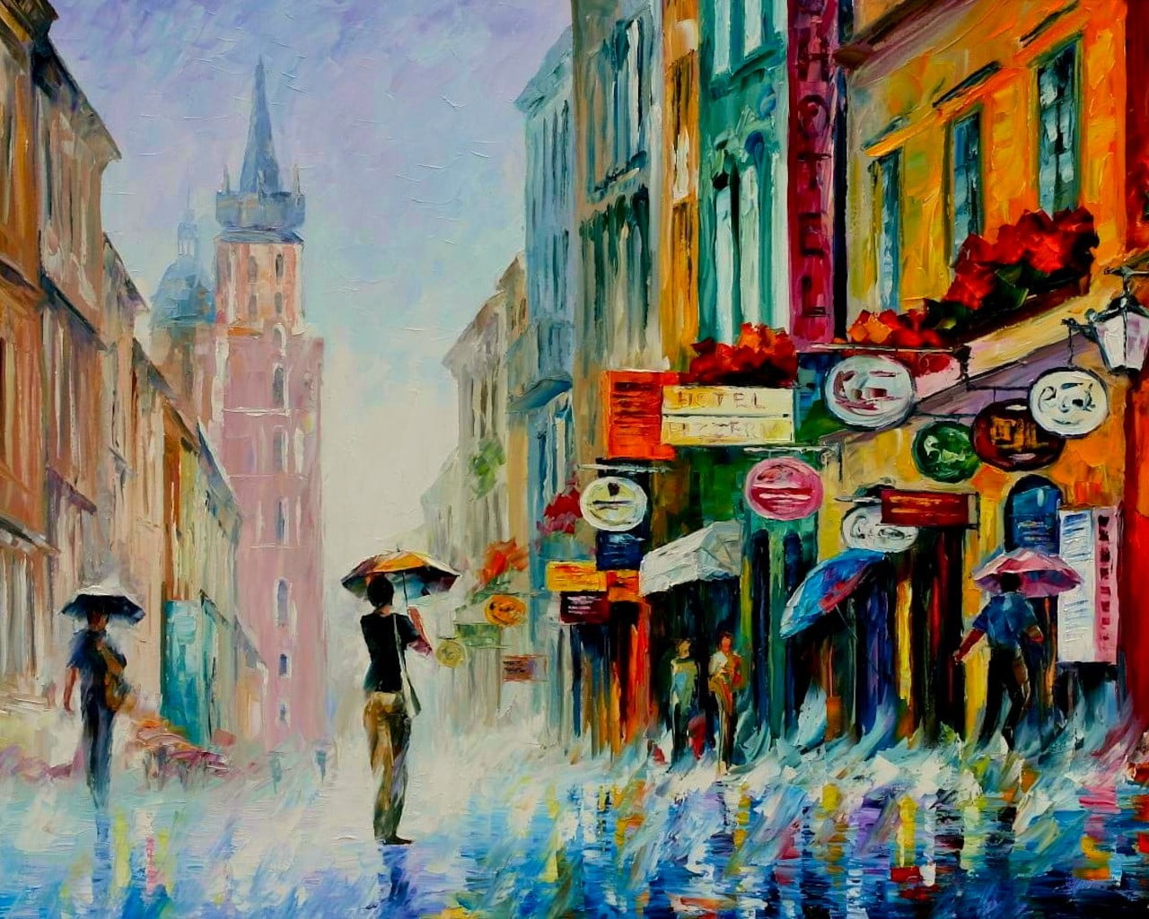 painted Image, europe, urban Scene, old, walking, real people, signs, multi Colored, creativity, illustration, street, building Exterior, painting, city, HD Wallpaper
