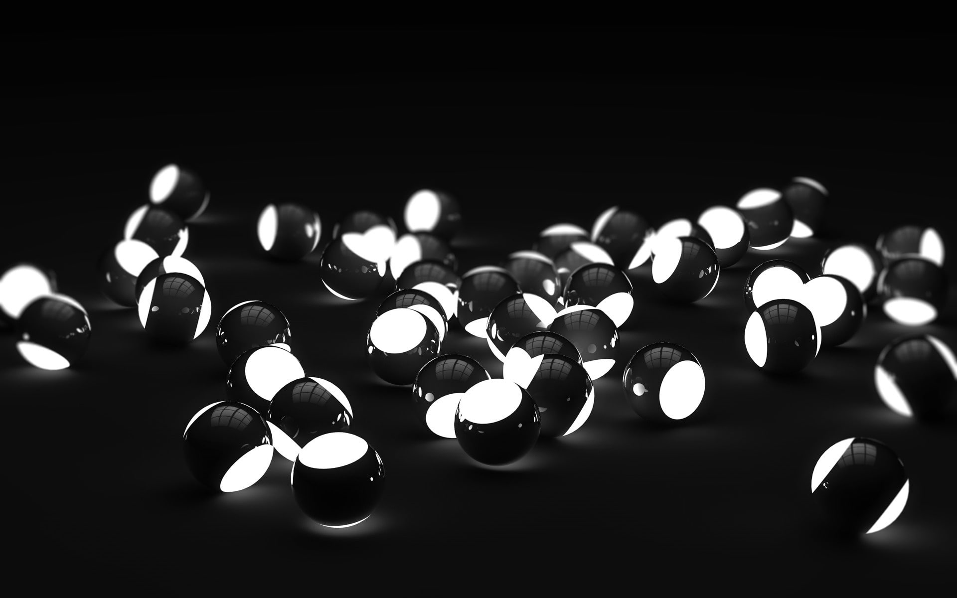 cool, white, lighted, fantastic, black, d, black and white, sphere, 1080P, balls, HD Wallpaper