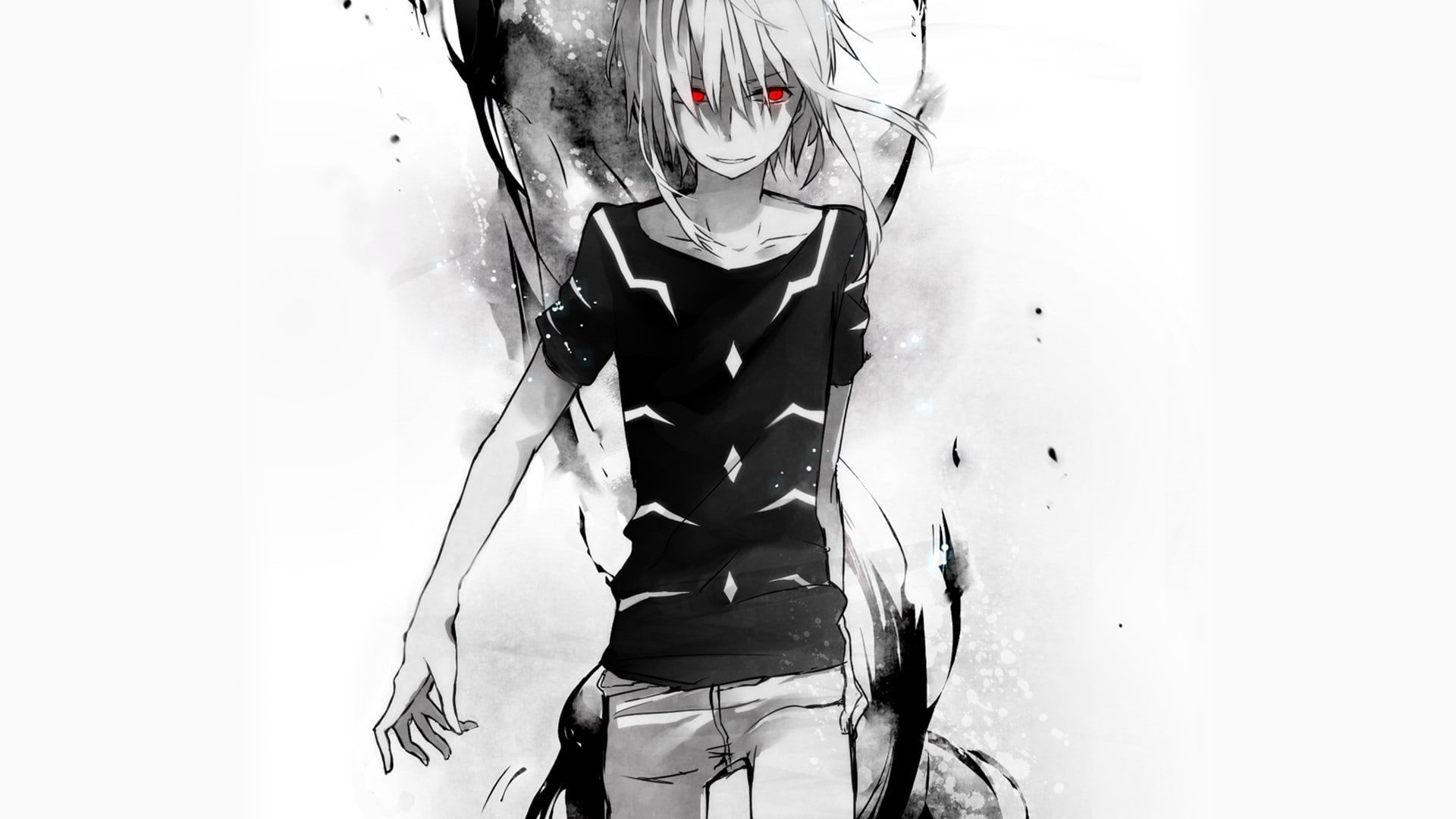 selective coloring, anime, Accelerator, To Aru Kagaku no Railgun, red eyes, 1080P, HD Wallpaper