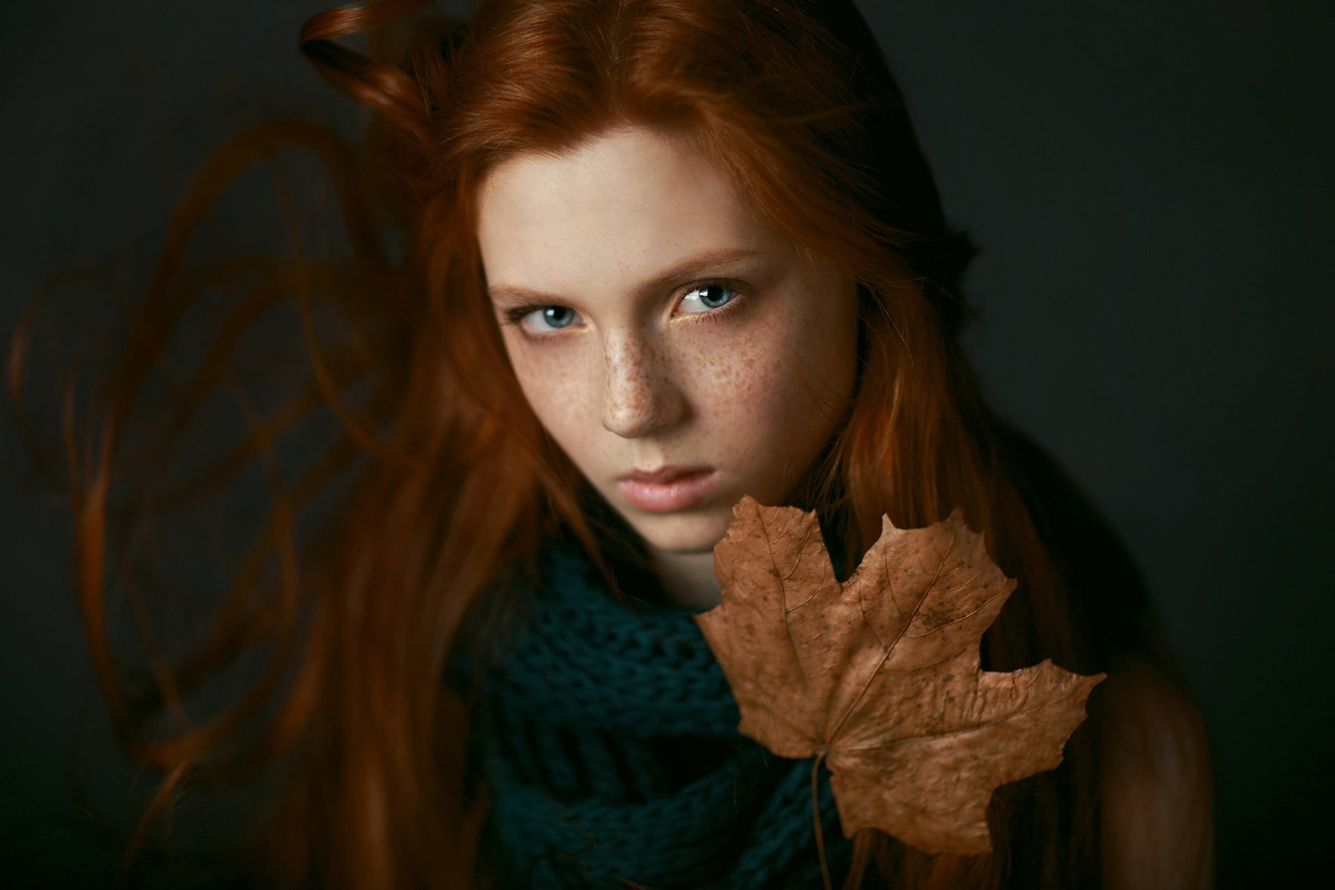 human Hair, freckles, hairstyle, redhead, beautiful woman, looking, looking at camera, people, 1080P, red, women, warm clothing, long Hair, girls, knitted, HD Wallpaper
