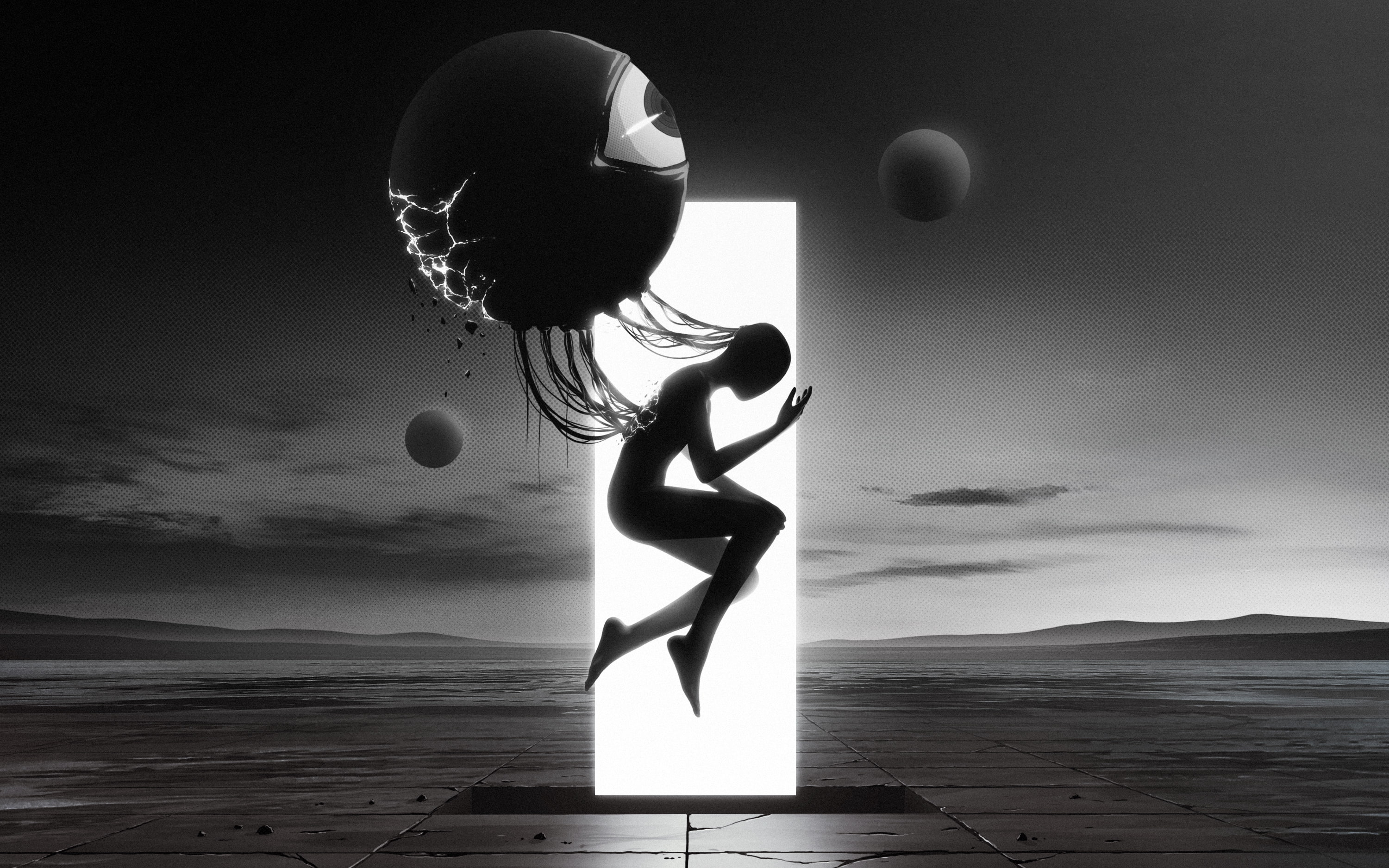 artwork, science fiction, monochrome, surreal, 2K, dark, HD Wallpaper