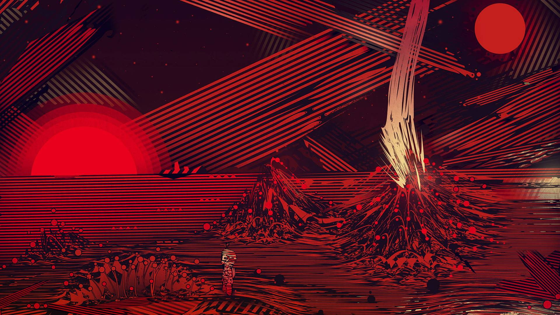 digital/artwork, volcano, black, illustration, red, 1080P, abstract, hd, HD Wallpaper