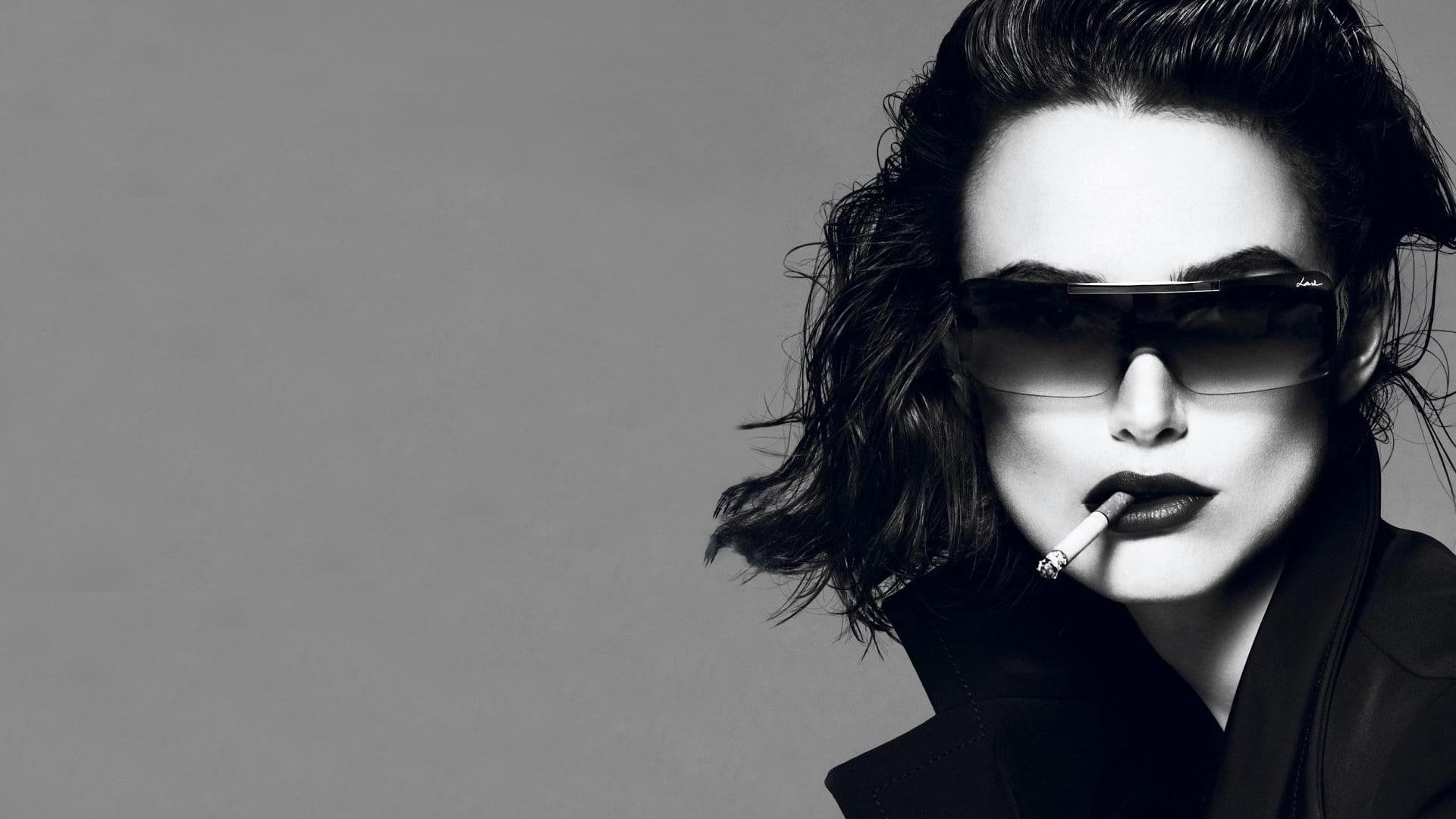 smoking, Keira Knightley, grey, women, sunglasses, brunettes, art, hair, people, knightley, black, background, 1080P, cigarettes, keira, hd, glasses, HD Wallpaper