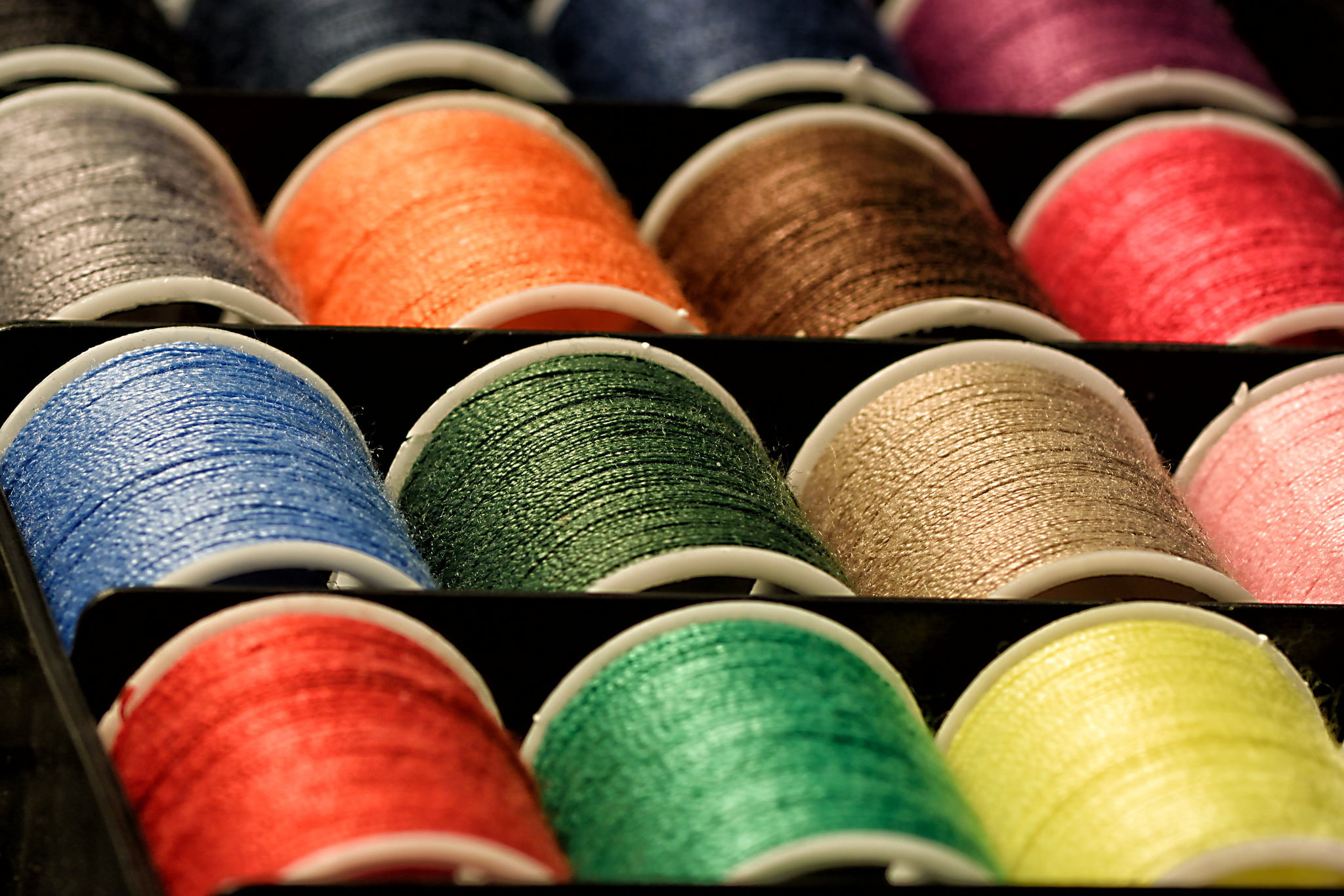 yellow, order, cotton, thread, no People, blue, pattern, still life, macro, clothing, coil, craft, abundance, textile Industry, full frame, in a row, fashion, HD Wallpaper