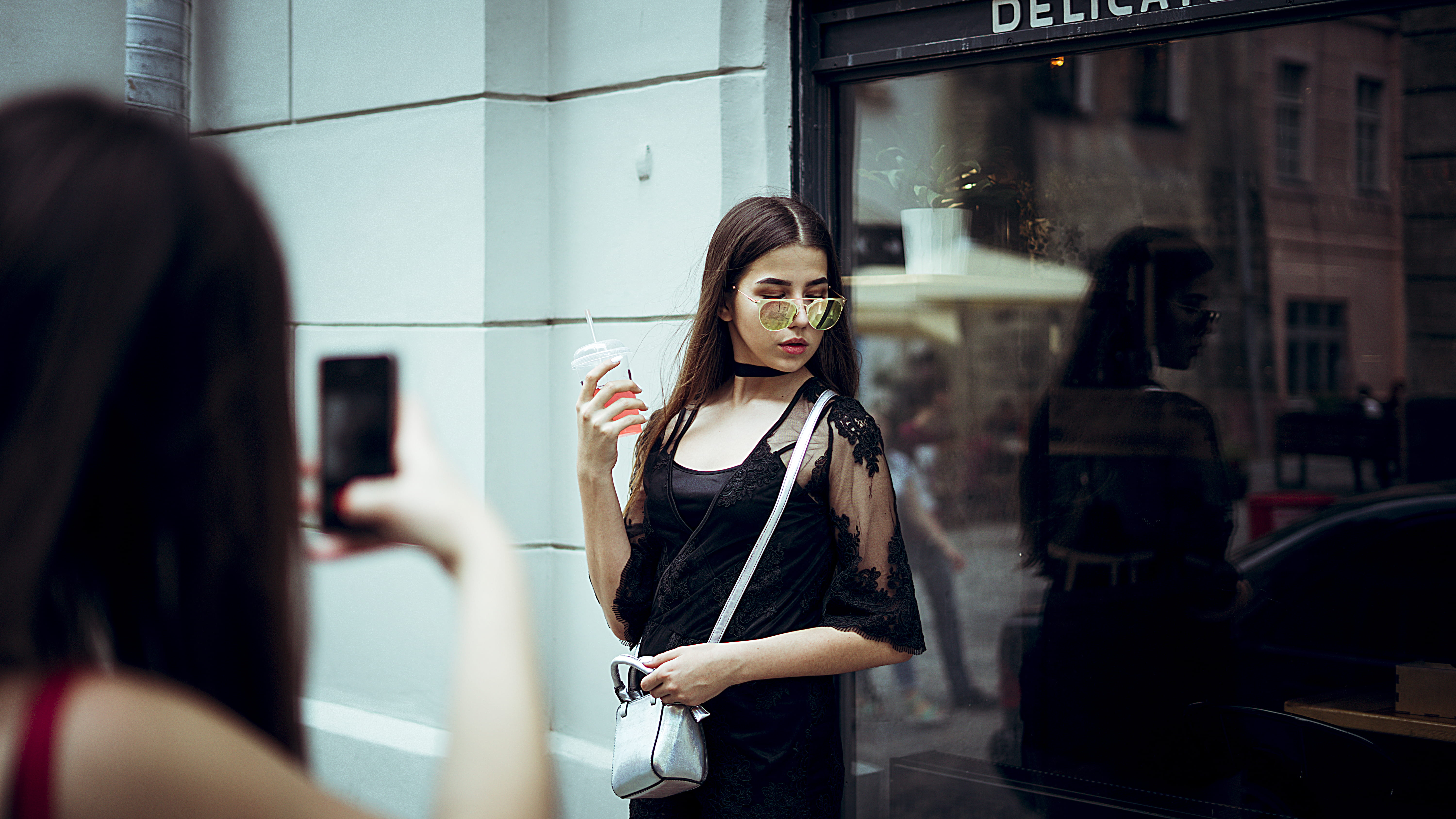 style, people, window, long hair, female, taking a photo, dress, youth, mirror, urban, young adult, shop, outdoors, woman, reflection, city, standing, hair, HD Wallpaper