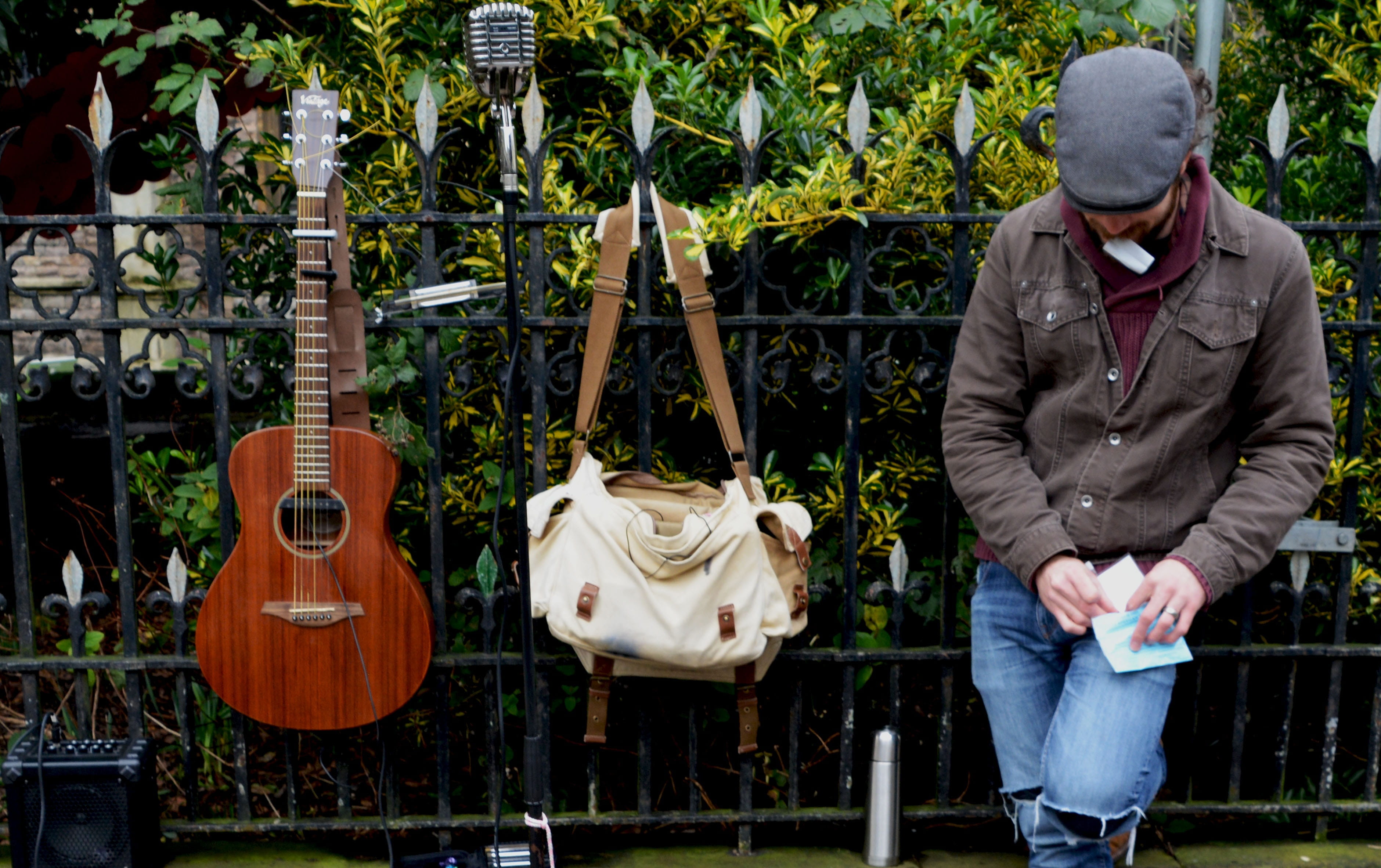 standing, acoustic, musician, man, white, microphone, guitar, clothing, boundary, black, bag, guitarist, entertainment, beside, music, string instrument, HD Wallpaper