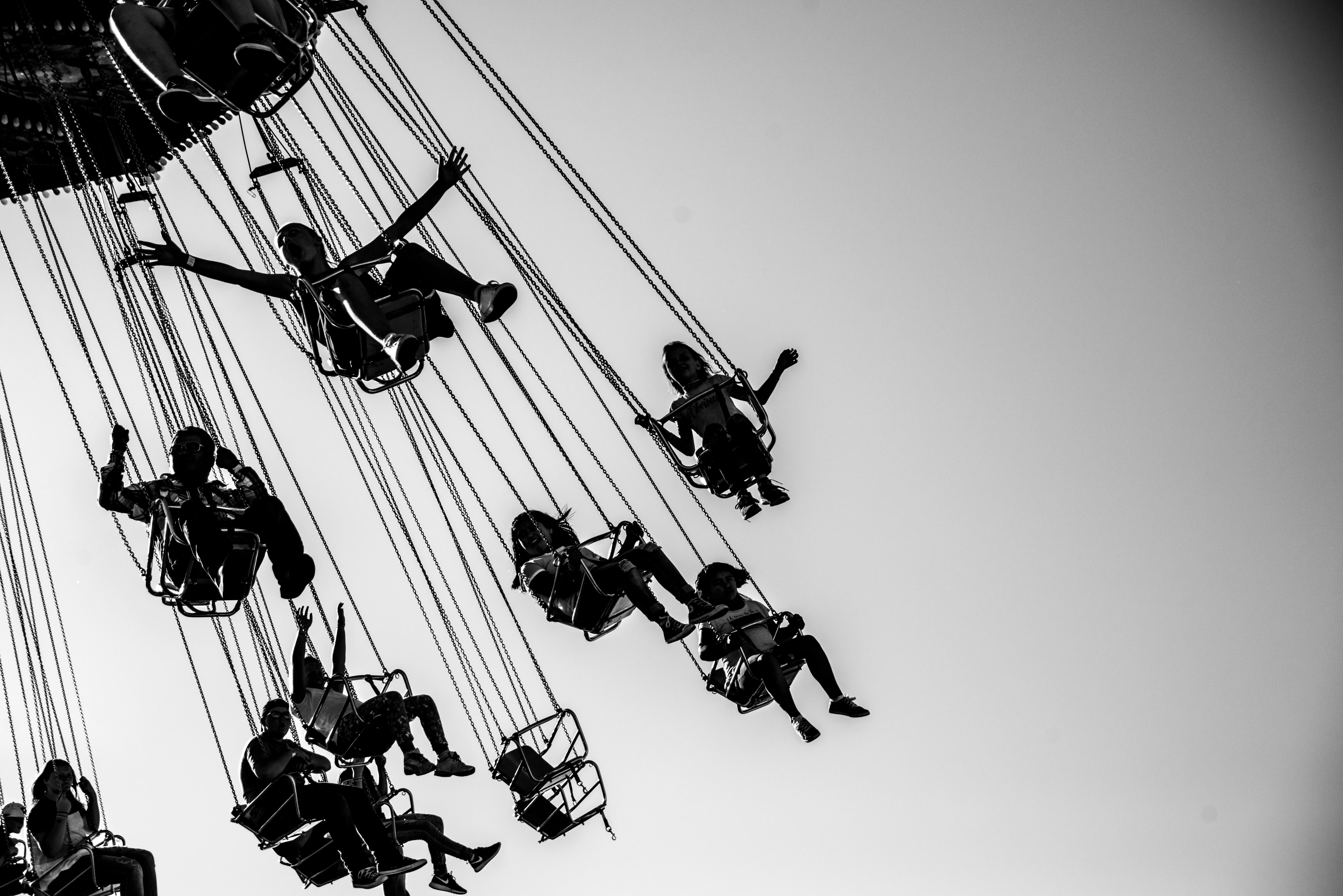 fun, leisure, swings, 5K, enjoy, carnival, happy, funfair, people, ride, excitement, high, medium group of people, spinning, leisure activity, real people, HD Wallpaper