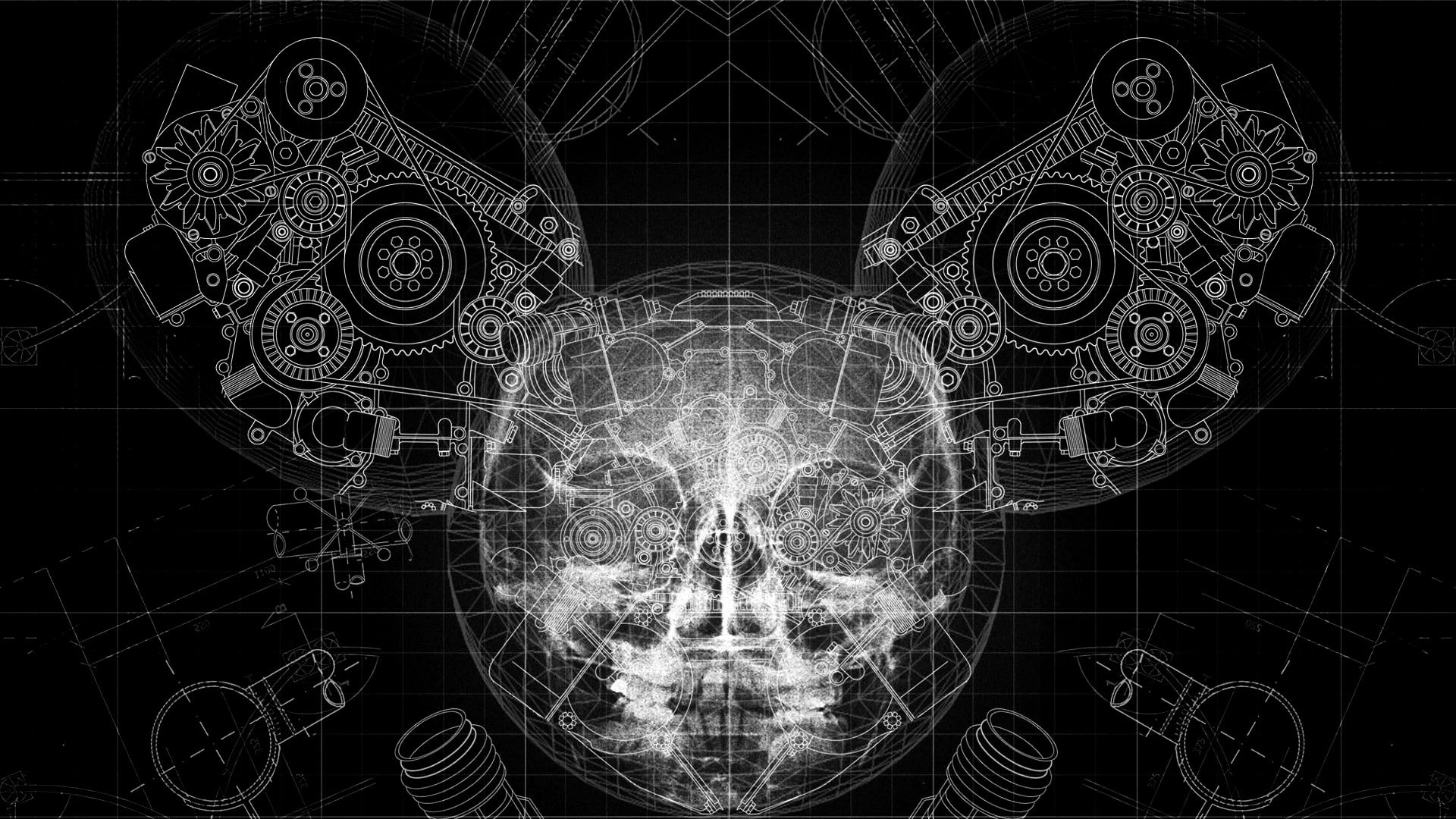 helmet, skull, deadmau5, gears, 1080P, x-rays, HD Wallpaper