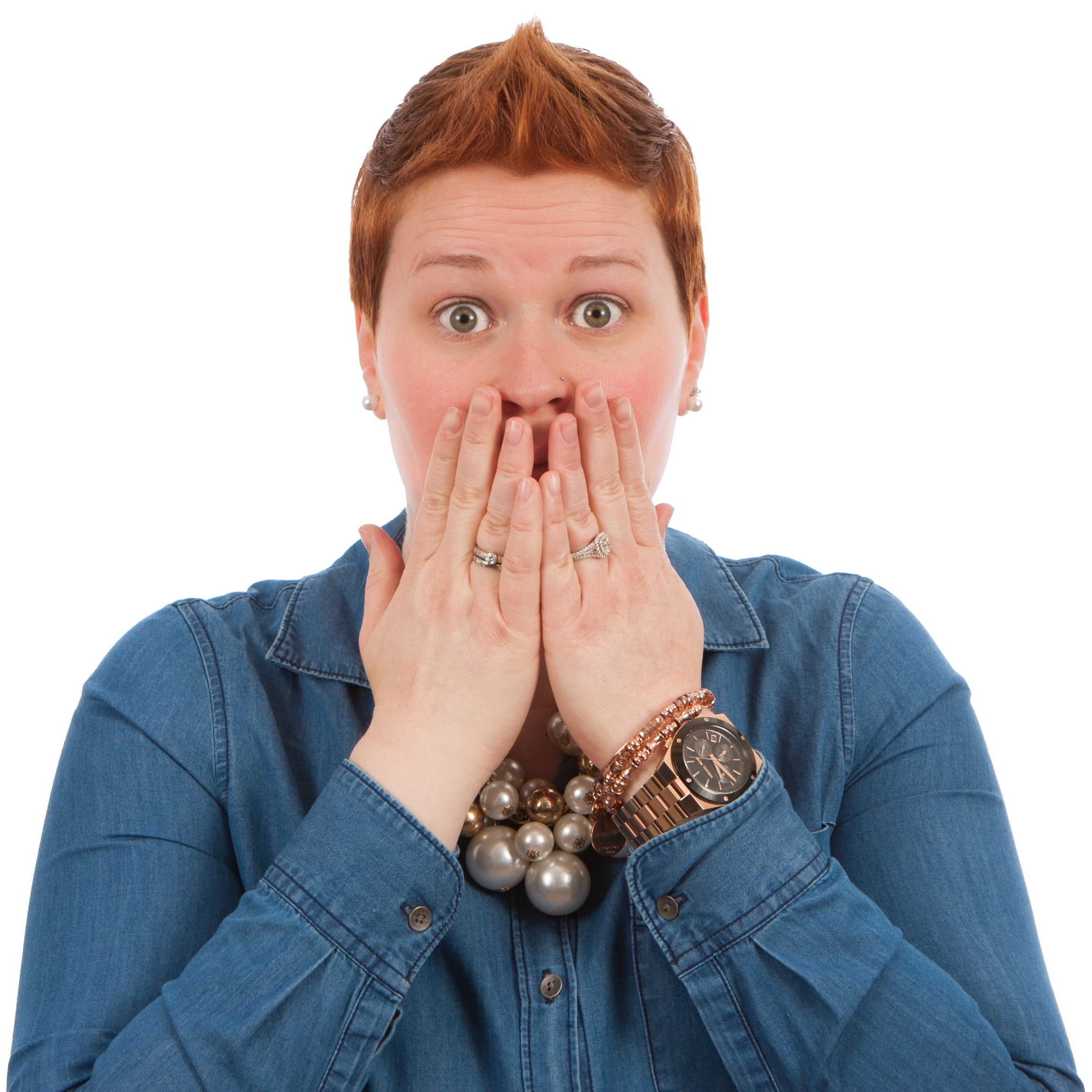 female, button, hands covering mouth, poses, human face, caucasian, headshot, gasp, human hand, young men, human body part, white background, elearning, Phone HD Wallpaper