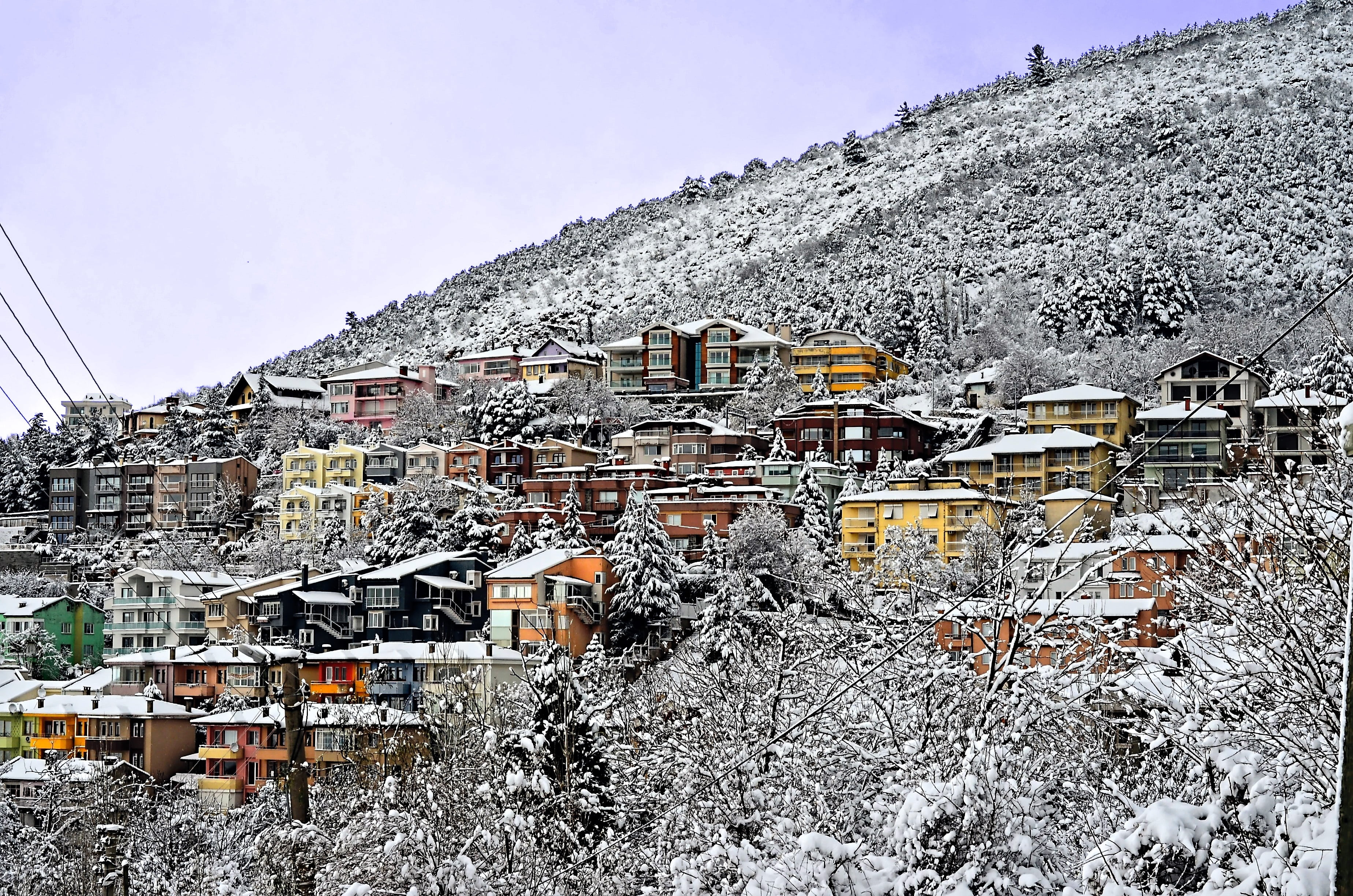 built structure, environmental, blue, bursa view, winter season, day, turkey, winter, no people, february, cold, mountain, nature, white, natural turkey, HD Wallpaper