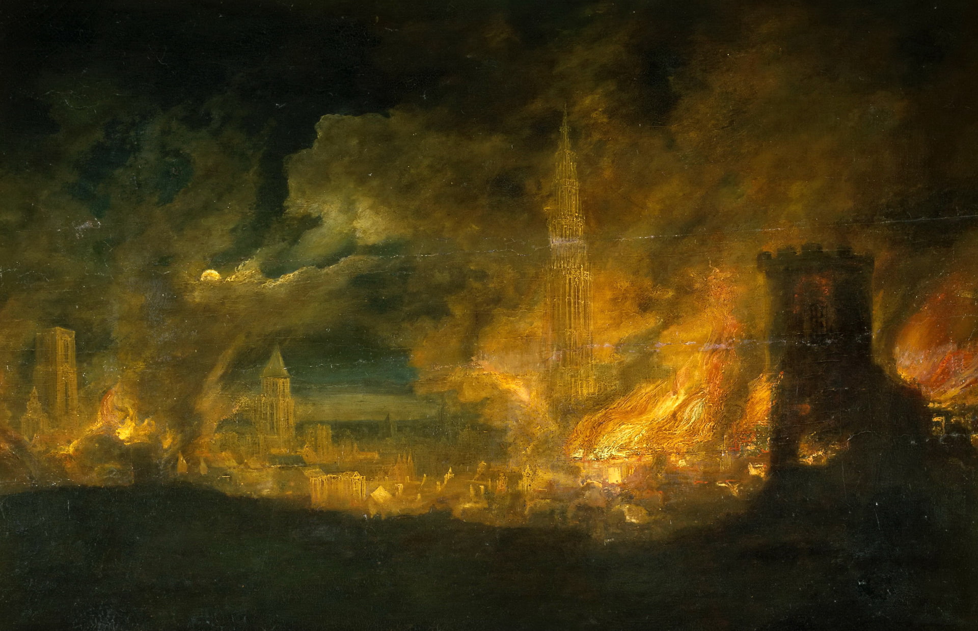 picture, 1080P, A fire in the City, Daniel van Hail, landscape, glow, HD Wallpaper