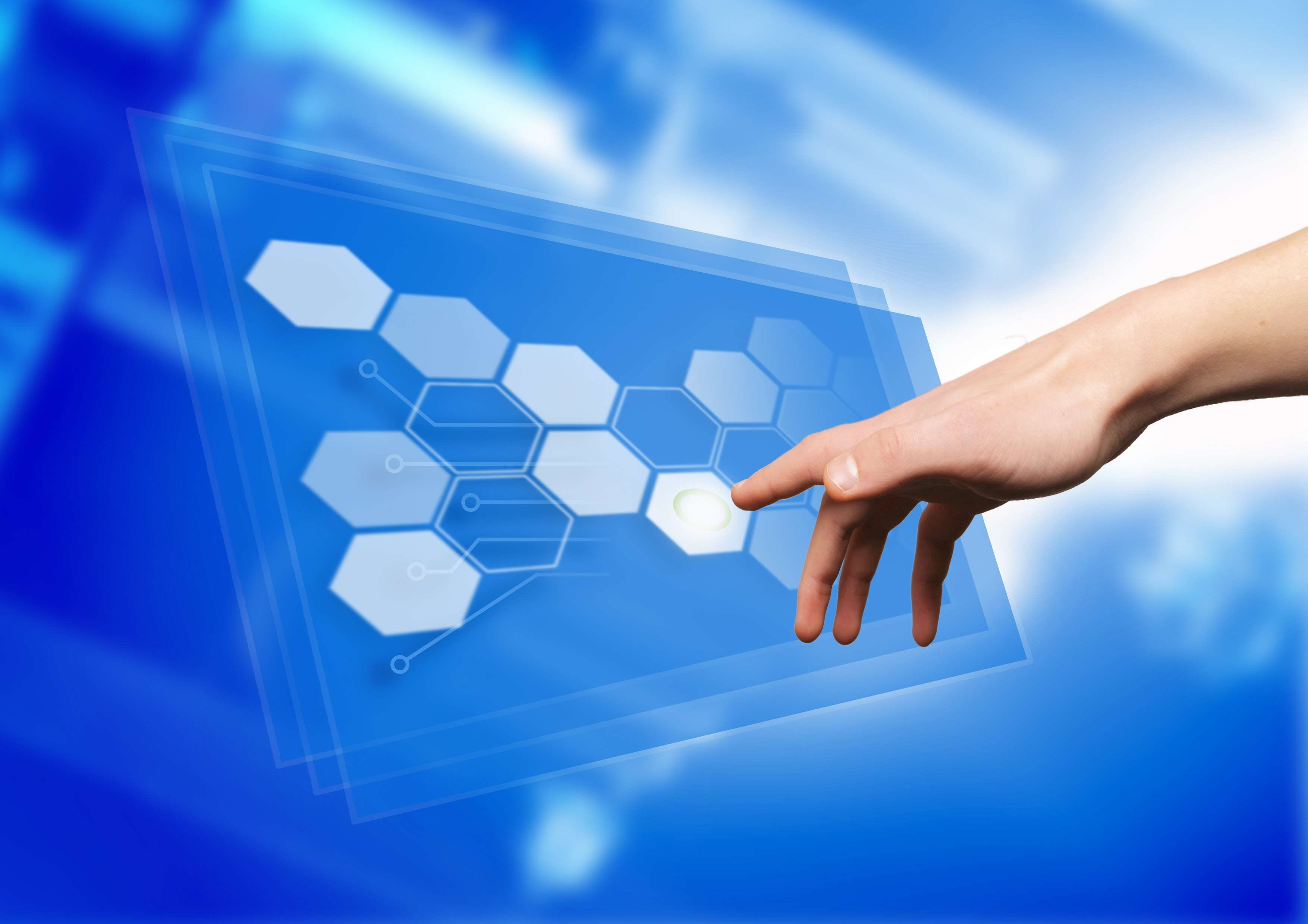 interface, index finger, finger, contact, career, wireless technology, skills, blue background, communication, one person, web design, connection, touch, HD Wallpaper