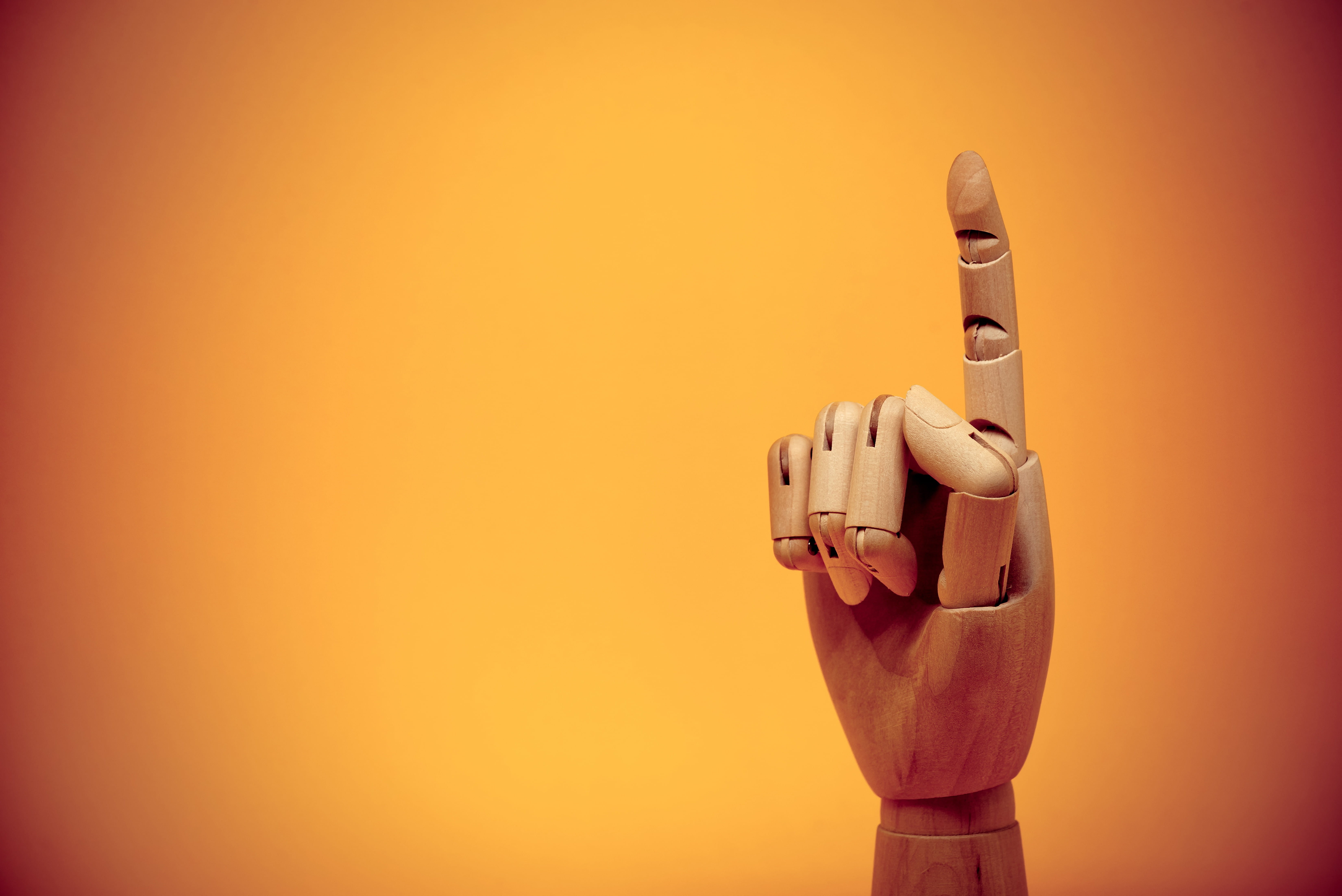 paper, 5K, art and craft, no people, close-up, wall - building feature, brown, copy space, decor, holding, orange background, robot, index finger, technology, HD Wallpaper