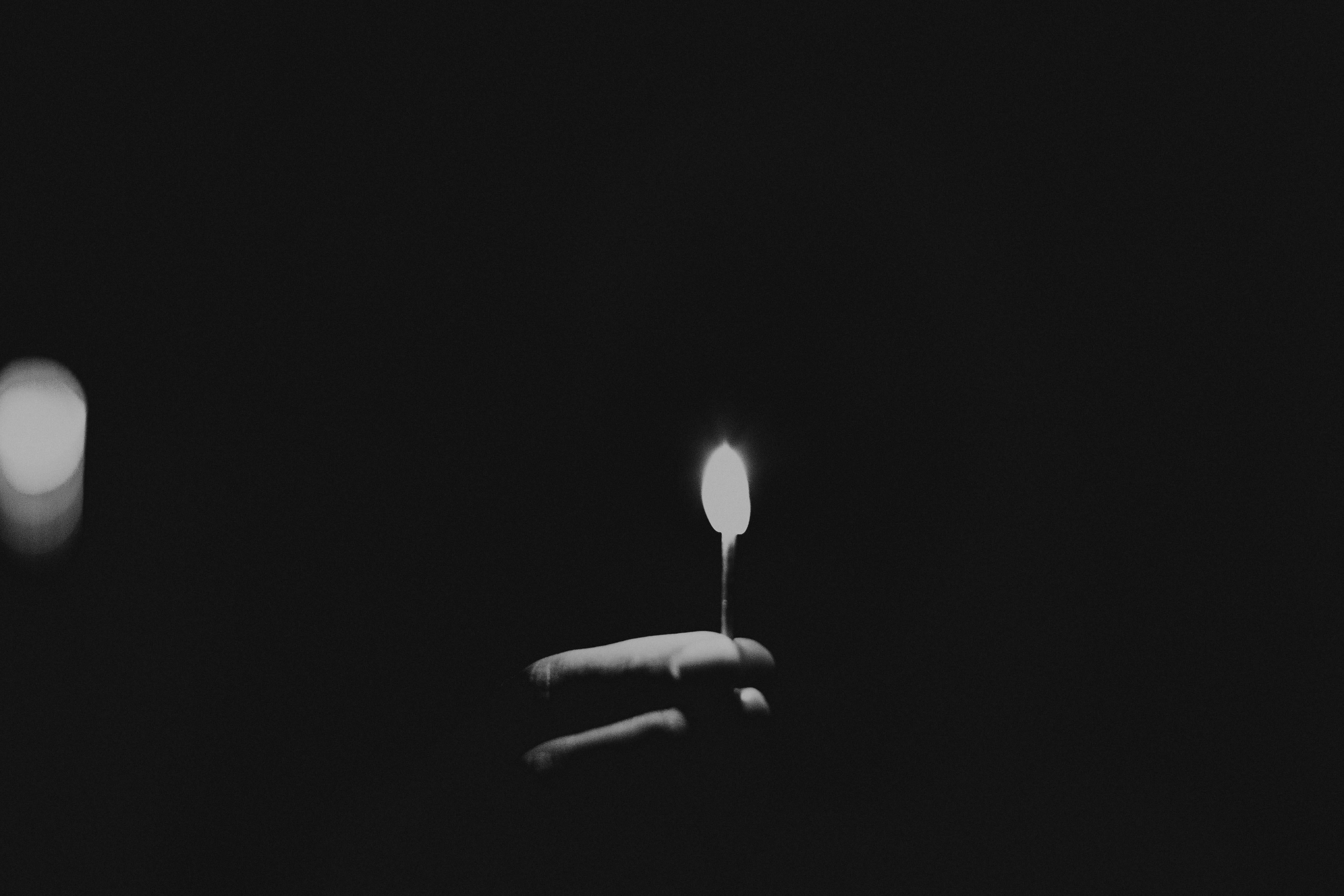 matchstick, studio shot, light in darkness, human limb, copy space, darkness, index finger, unrecognizable person, hand, match, flame, body part, light, HD Wallpaper