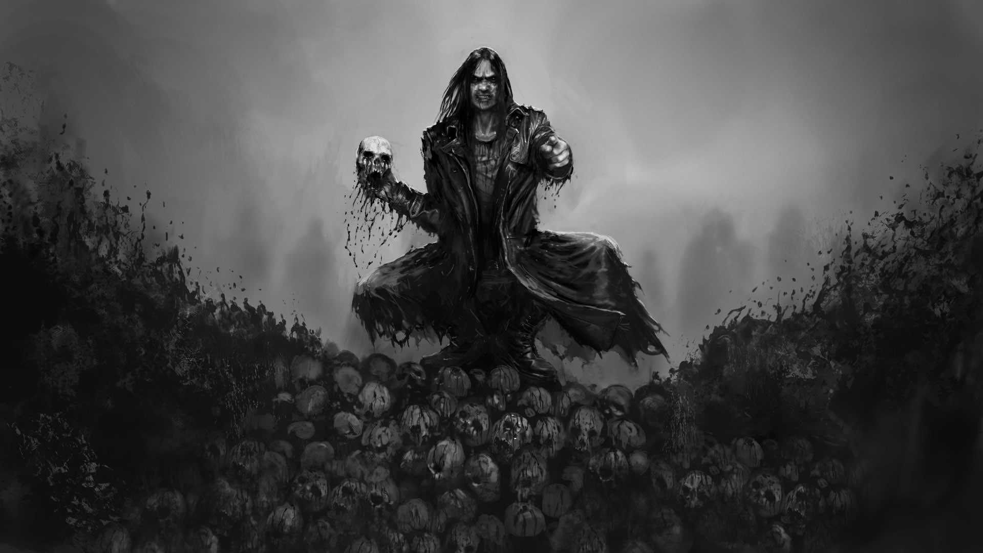 Video Game, 1080P, Skull, Black Hair, Hatred, Monochrome, HD Wallpaper