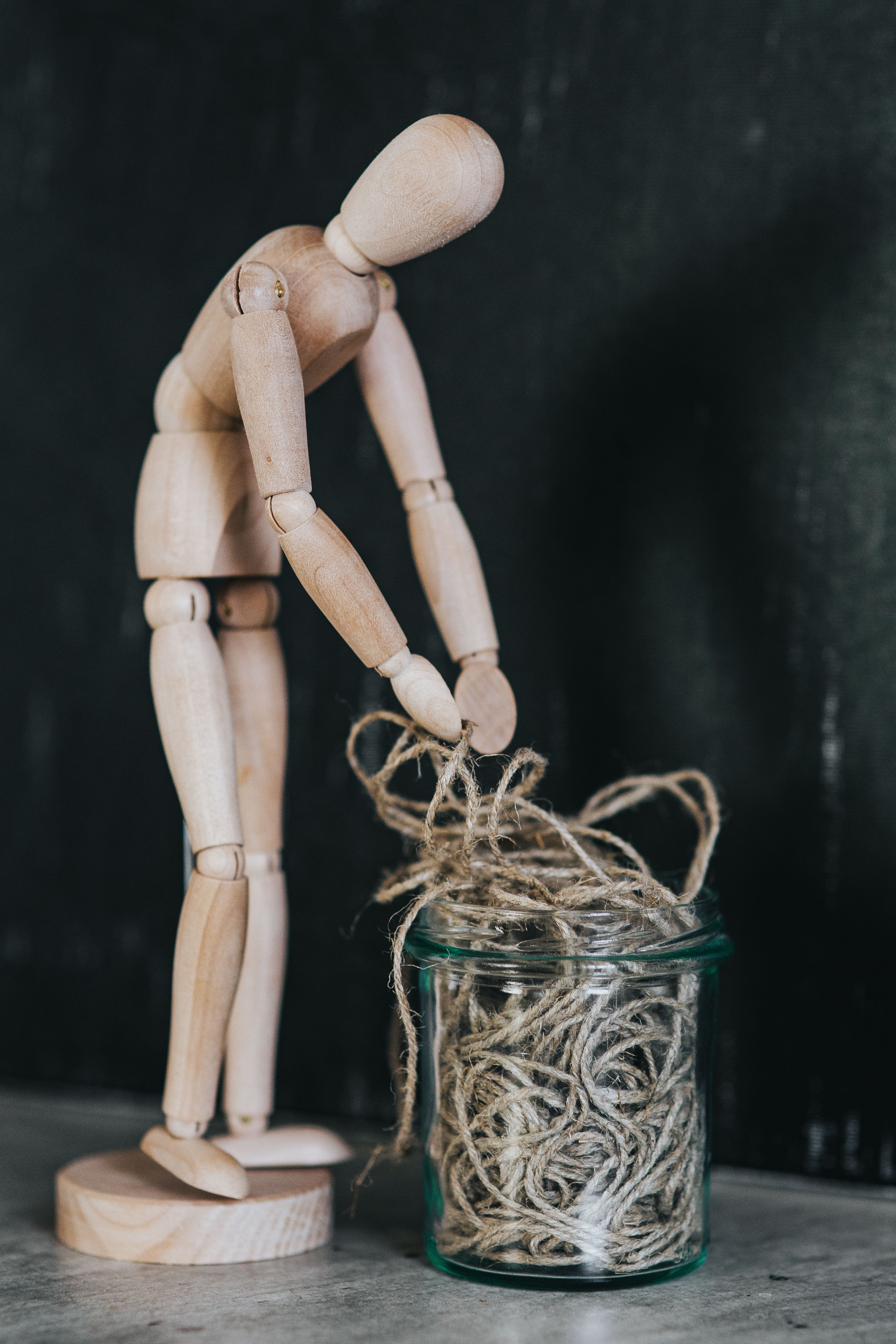 table, close-up, rope, large group of objects, various, dummy, plant, posing, art and craft, yarn, creativity, 5K, mannequin, model, thread, shoe, tied up, Phone HD Wallpaper