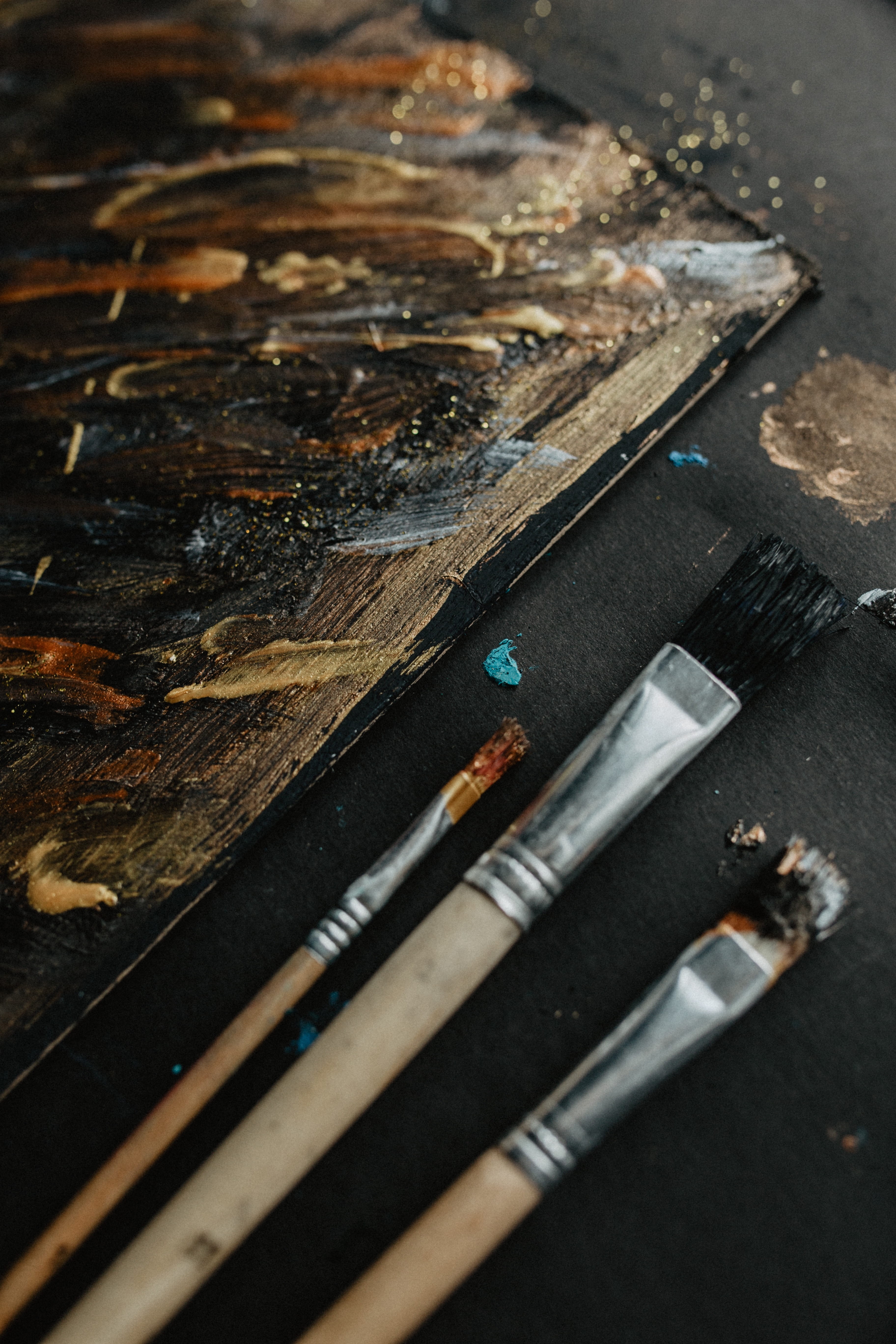 art supply, paintings, black color, paintbrush, focus on foreground, art and craft equipment, no people, closeup, table, close-up, painter, art, painting, Phone HD Wallpaper