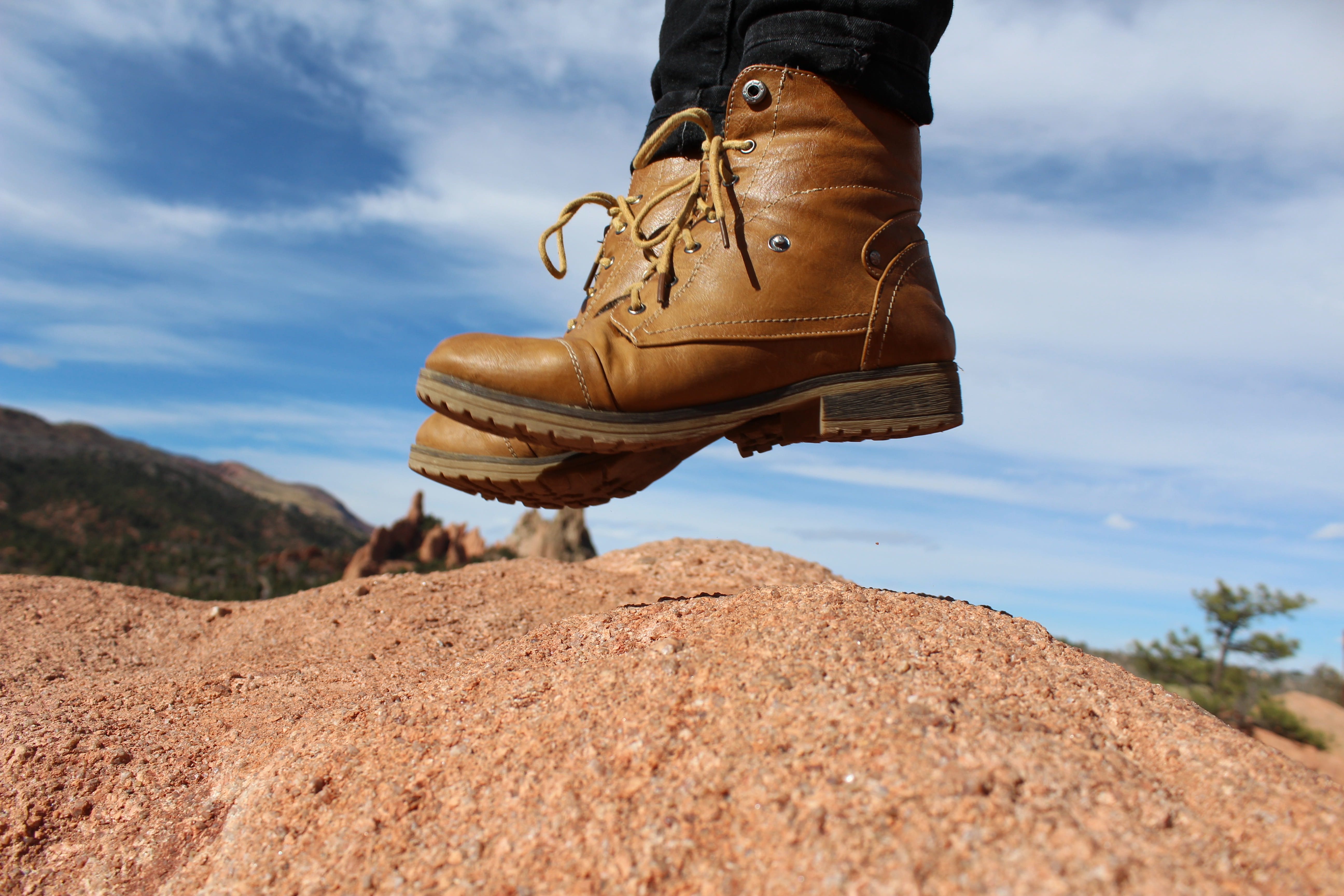 lifestyles, human foot, jump, solid, human body part, person, wearing, boots, body part, men, human limb, day, rock, shoe, one person, work, leisure activity, HD Wallpaper