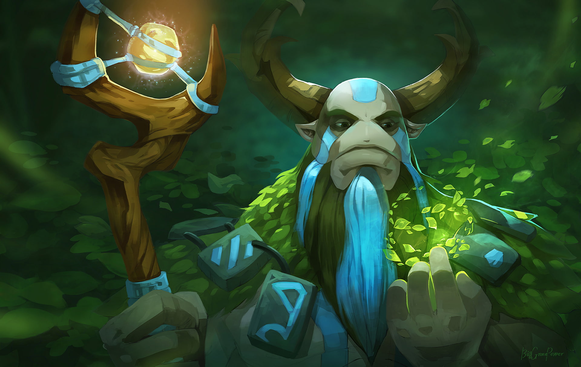 staff, furion, mage, fantasy, warrior, magic, horns, games, 1080P, dota, HD Wallpaper