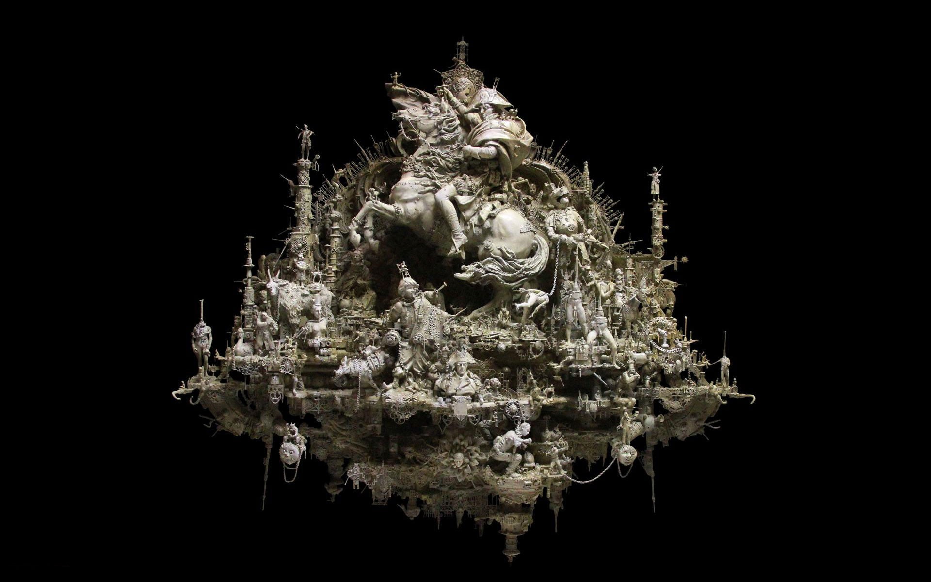 sculpture, simple background, 1080P, Traditional Artwork, black background, HD Wallpaper