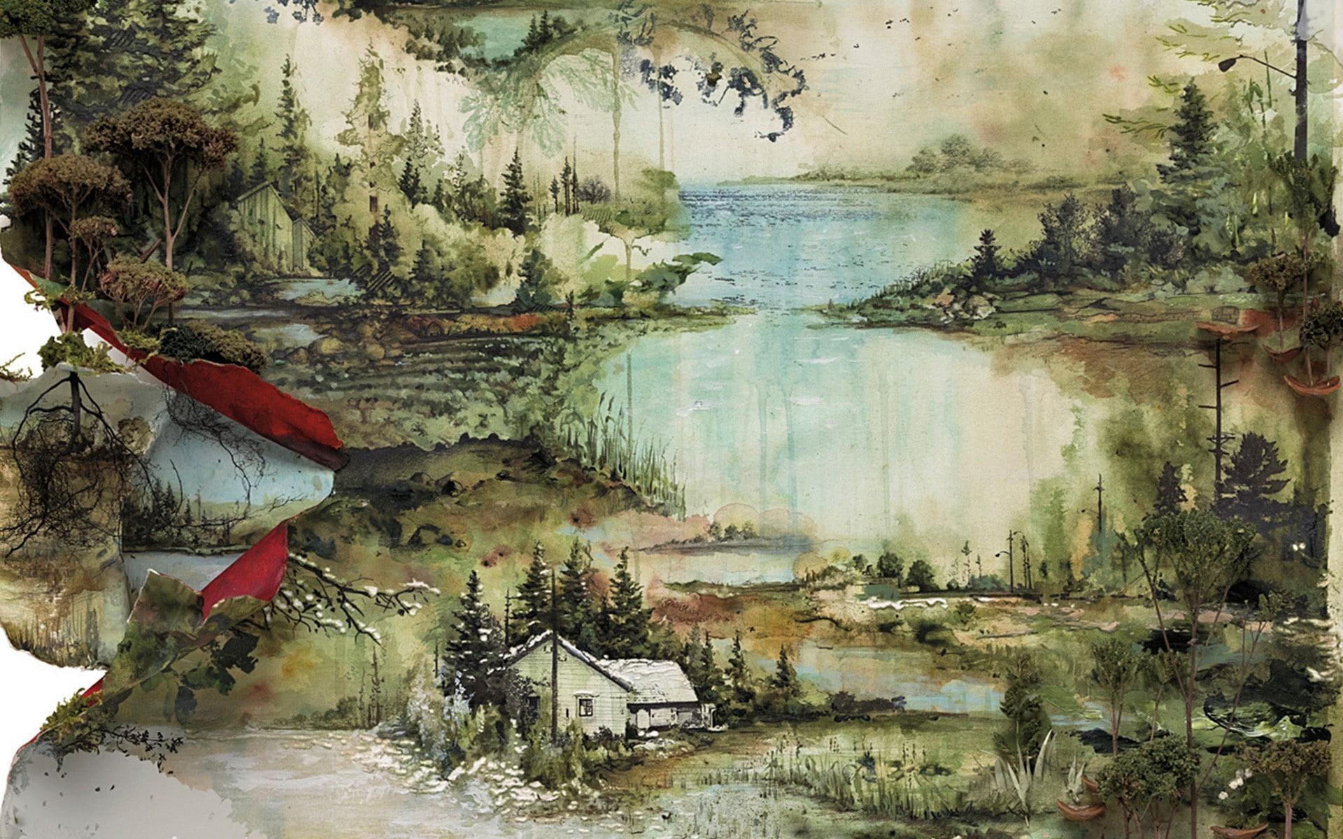 tranquility, no people, scenics - nature, landscape, lake, waterfront, digital composite, outdoors, Traditional Artwork, growth, tranquil scene, idyllic, HD Wallpaper