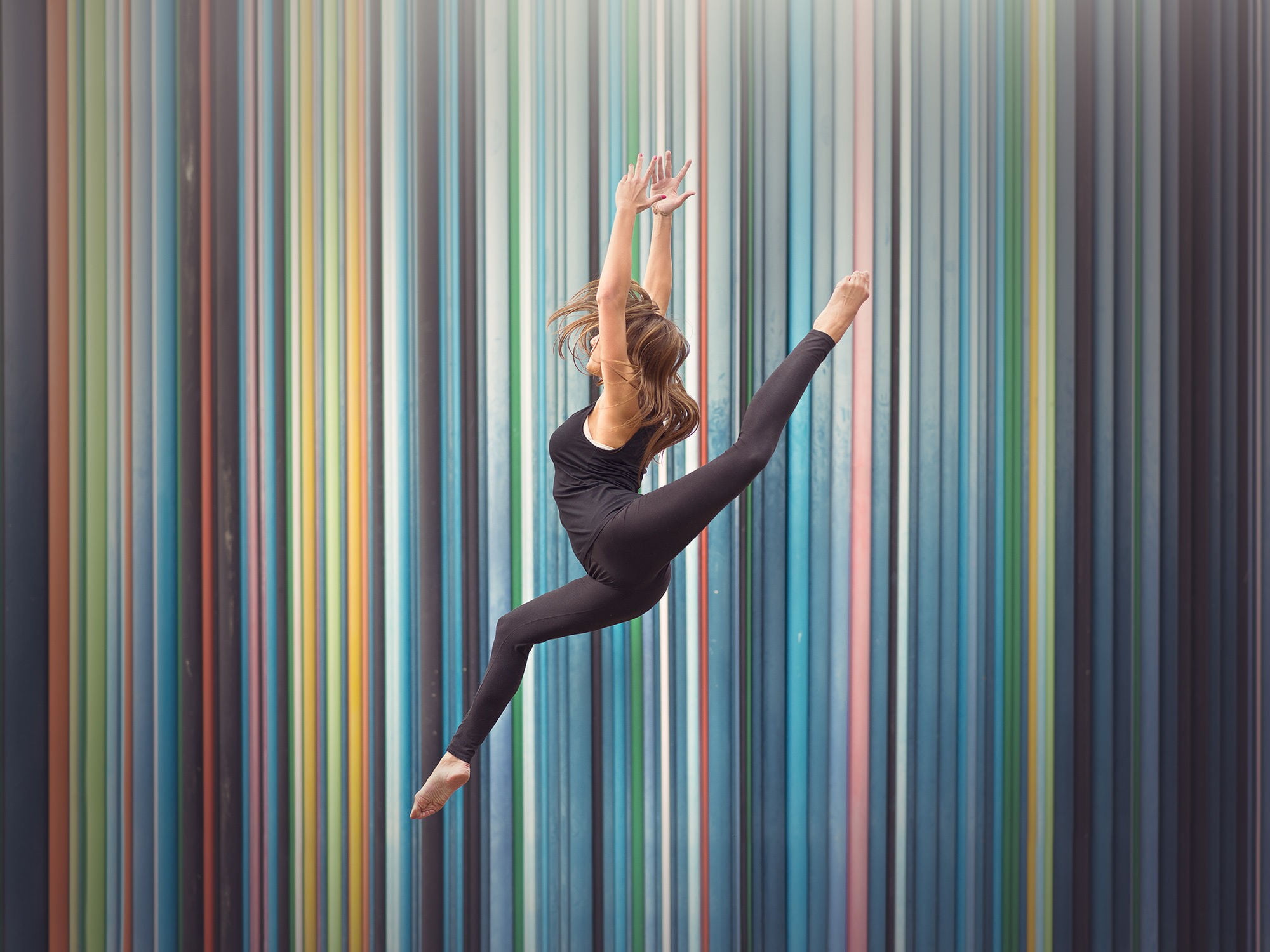 ballet, 1080P, one person, limb, full length, women, barefoot, hairstyle, indoors, vitality, body part, arms raised, stretching, human body part, colorful, HD Wallpaper
