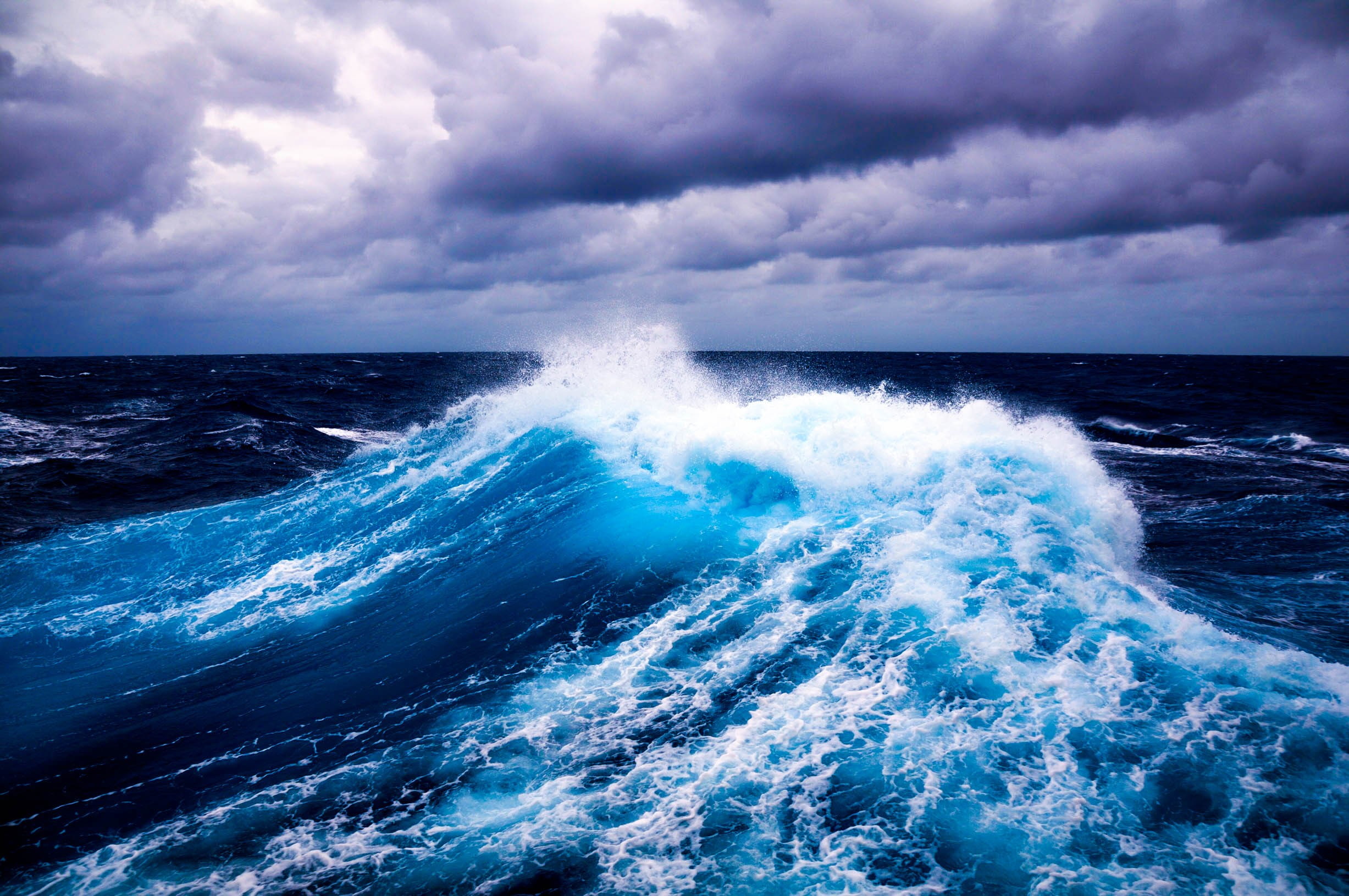 1080P, waves, blue, water, horizon, violet, clouds, cyan, splashes, sea, HD Wallpaper