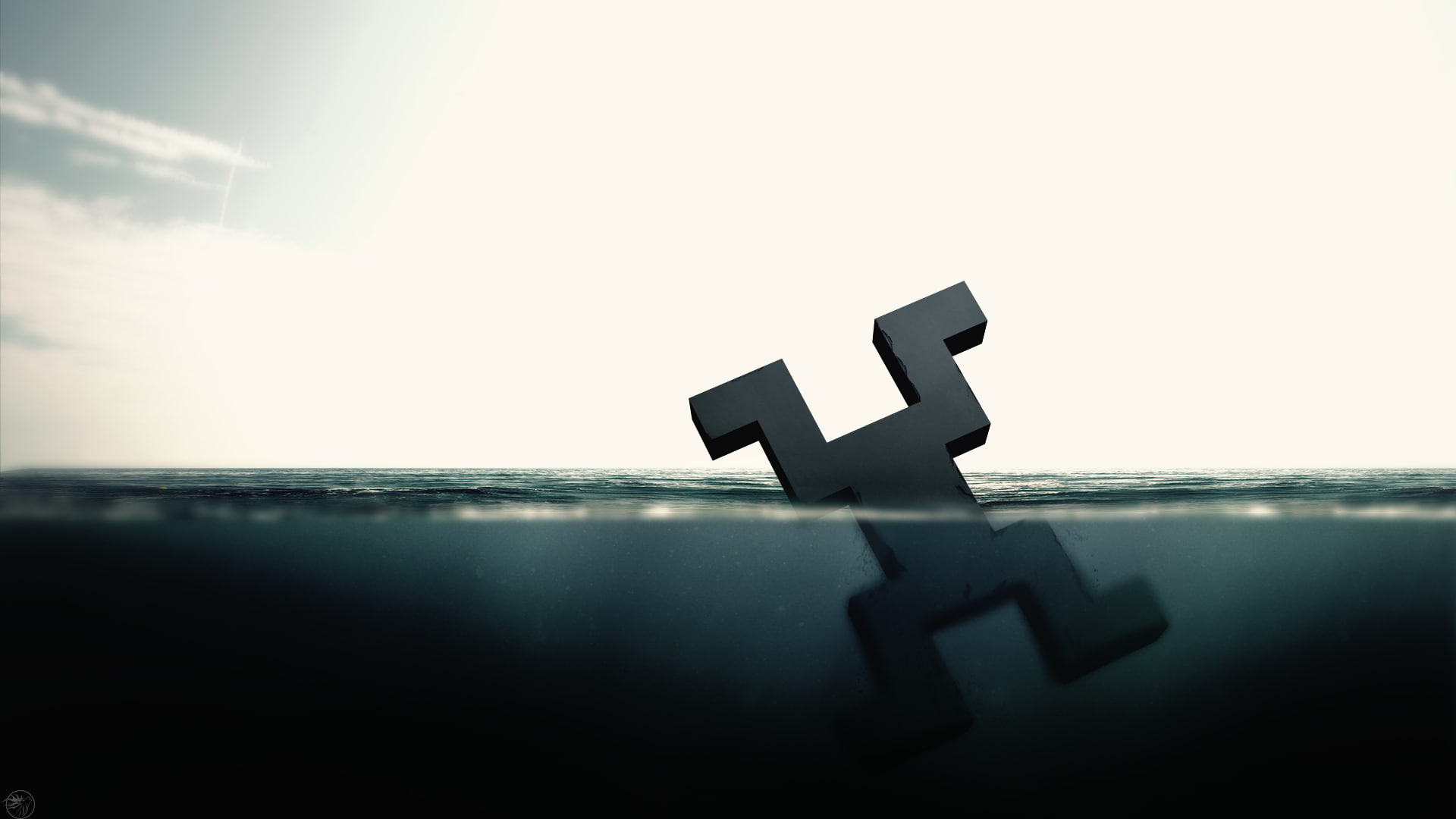 water, abstract, split view, symbols, 3D, 1080P, HD Wallpaper