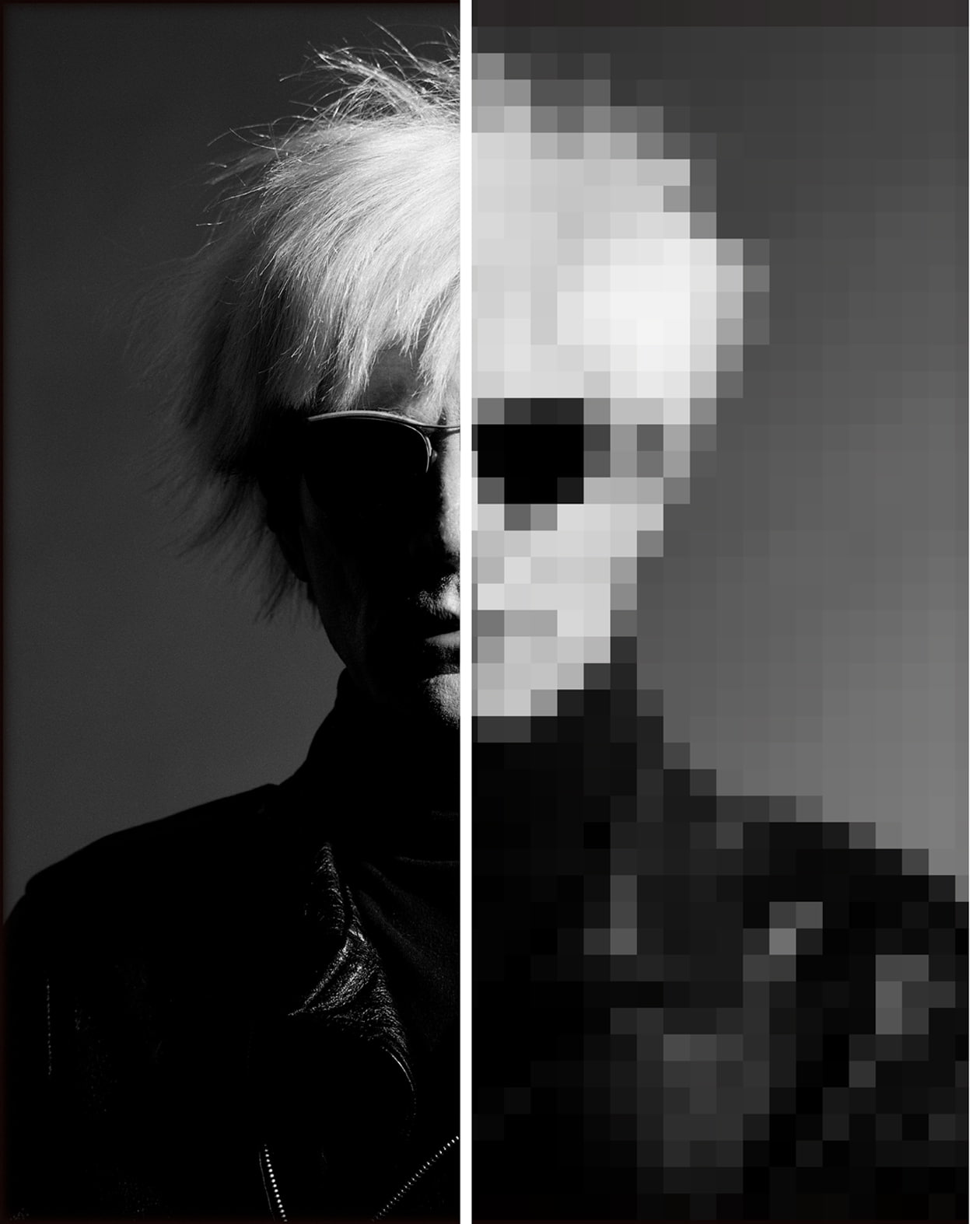 monochrome, indoors, one person, pixel art, split view, studio shot, front view, adult, hairstyle, Greg Gorman, 720P, fashion, headshot, portrait display, Phone HD Wallpaper
