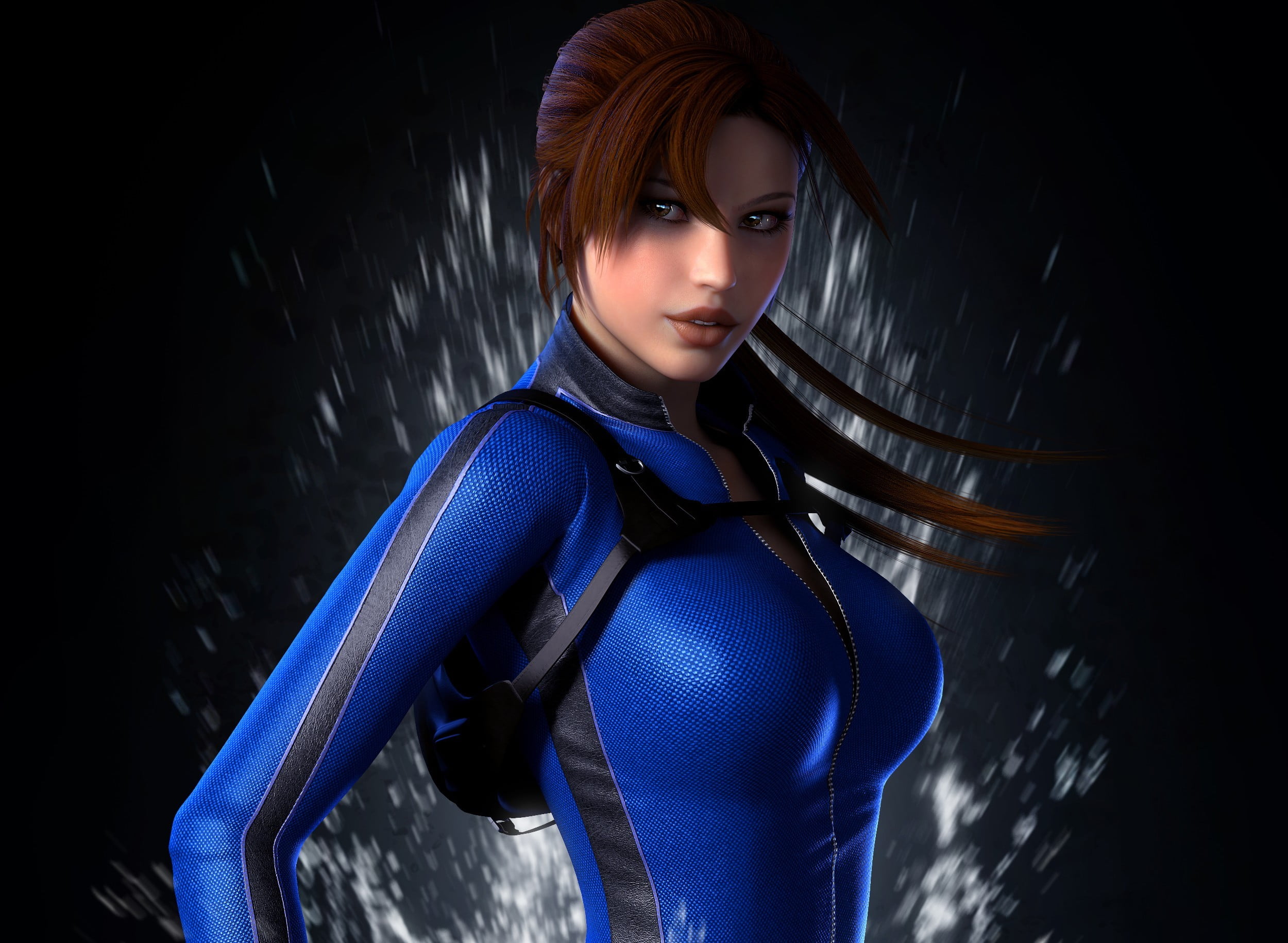 black background, wetsuit, lifestyles, digital, 1080P, indoors, beautiful woman, adult, night, portrait, background, waist up, suit, front view, women, HD Wallpaper