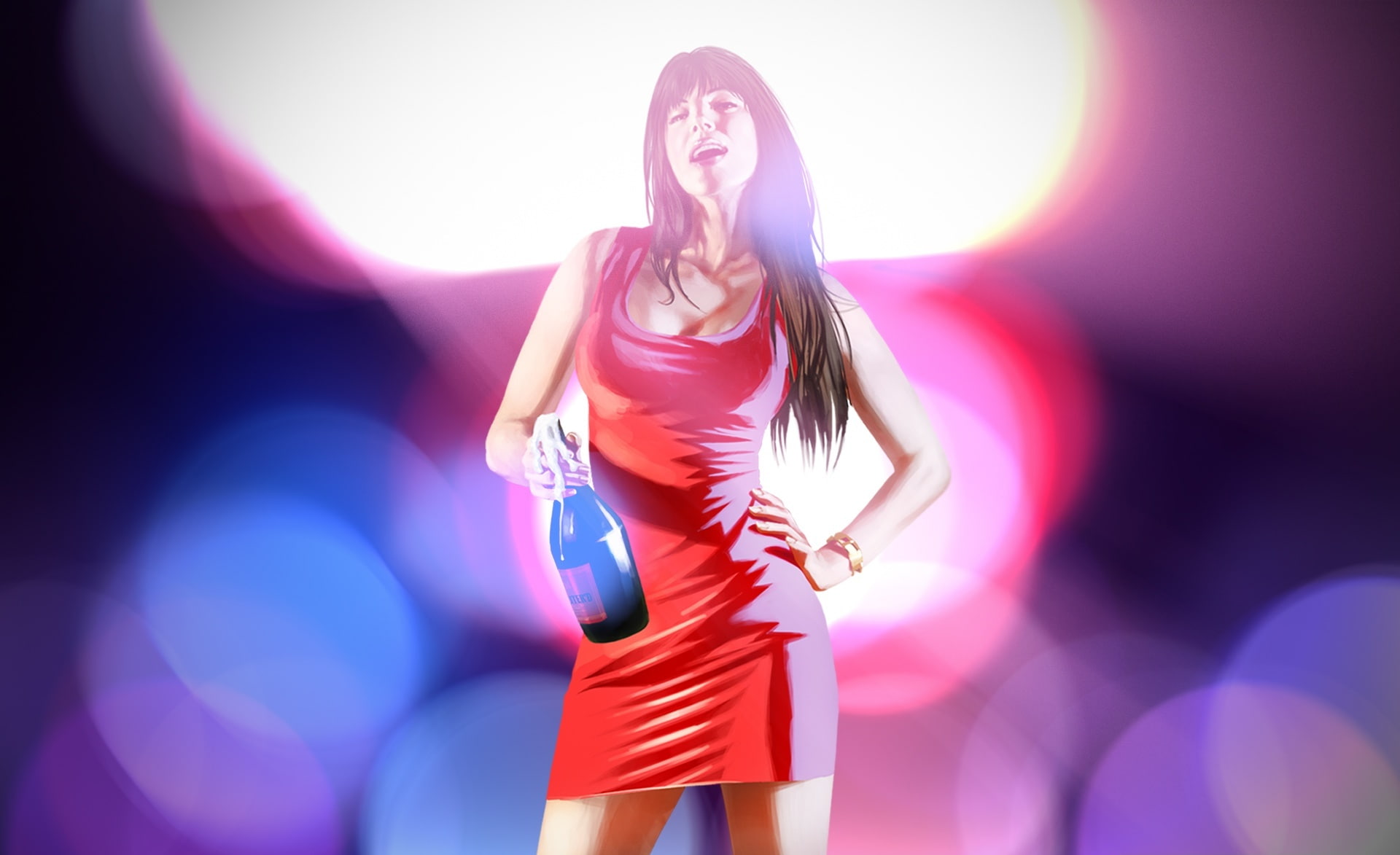 pink color, Games, joni, fashion, 1080P, nightlife, illuminated, young adult, one person, clothing, midi, hairstyle, standing, light, young women, sleeveless, HD Wallpaper