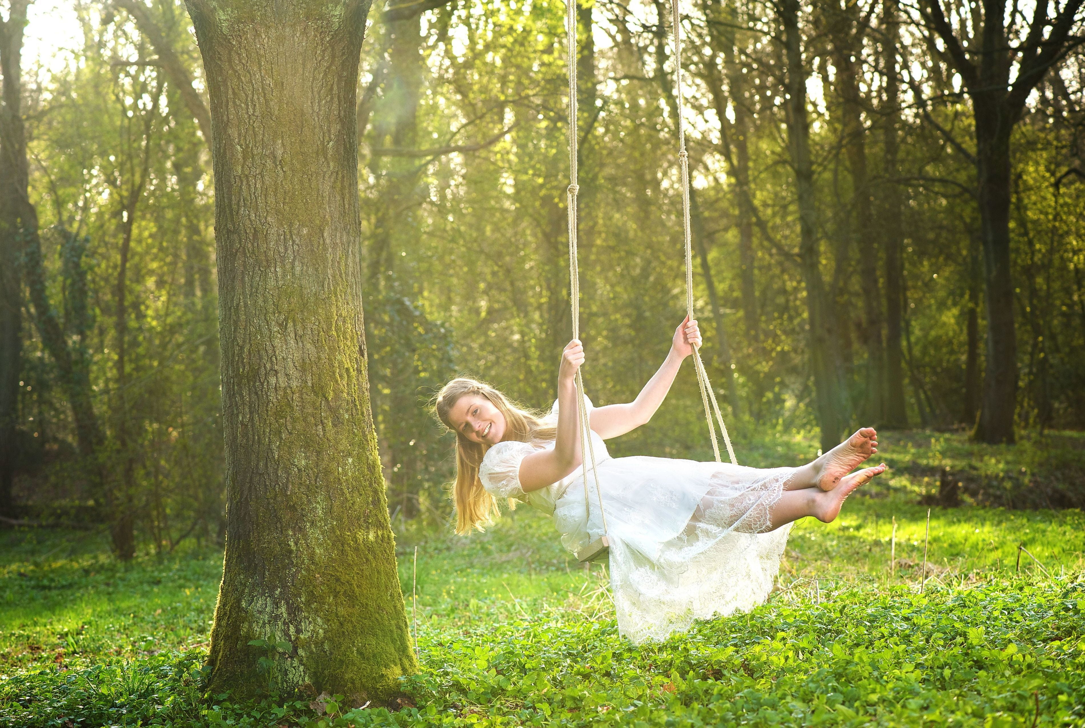 cheerful, feet, hairstyle, foliage, fullscreen, young Adult, land, tranquil Scene, smiling, sunlight, park - Man Made Space, young Women, s, tree, people, HD Wallpaper