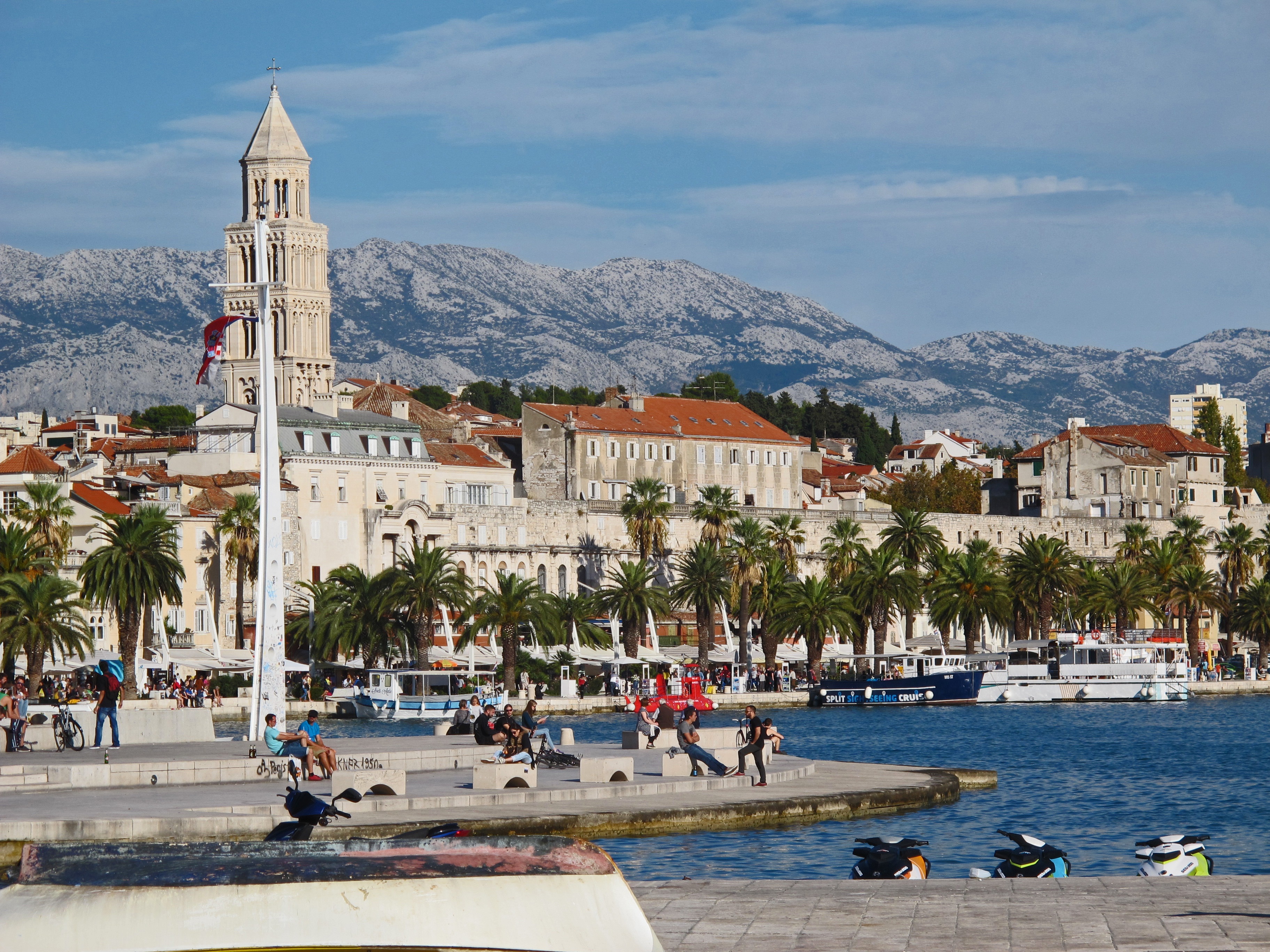 famous, water, easter europe, heritage, dalmatia, real people, ancient, blue, nature, group of people, roman, tower, adriatic, place of worship, trees, HD Wallpaper