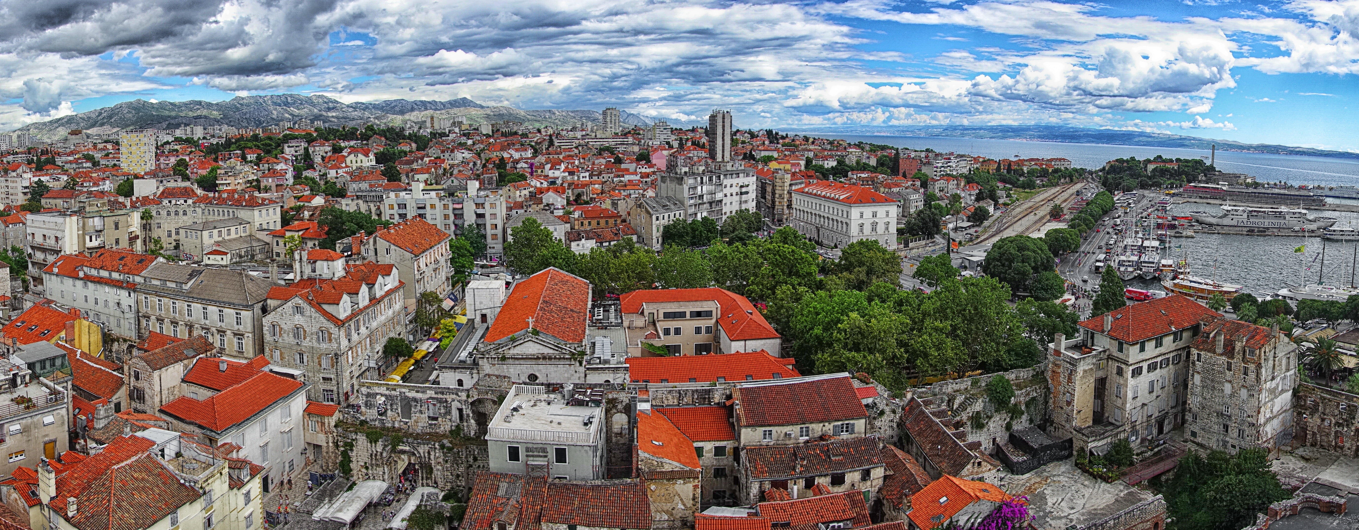 the past, panorama, building exterior, cityscape, 5K, europe, dalmatia, town center, residential district, no people, tourism, built structure, town, roof, HD Wallpaper