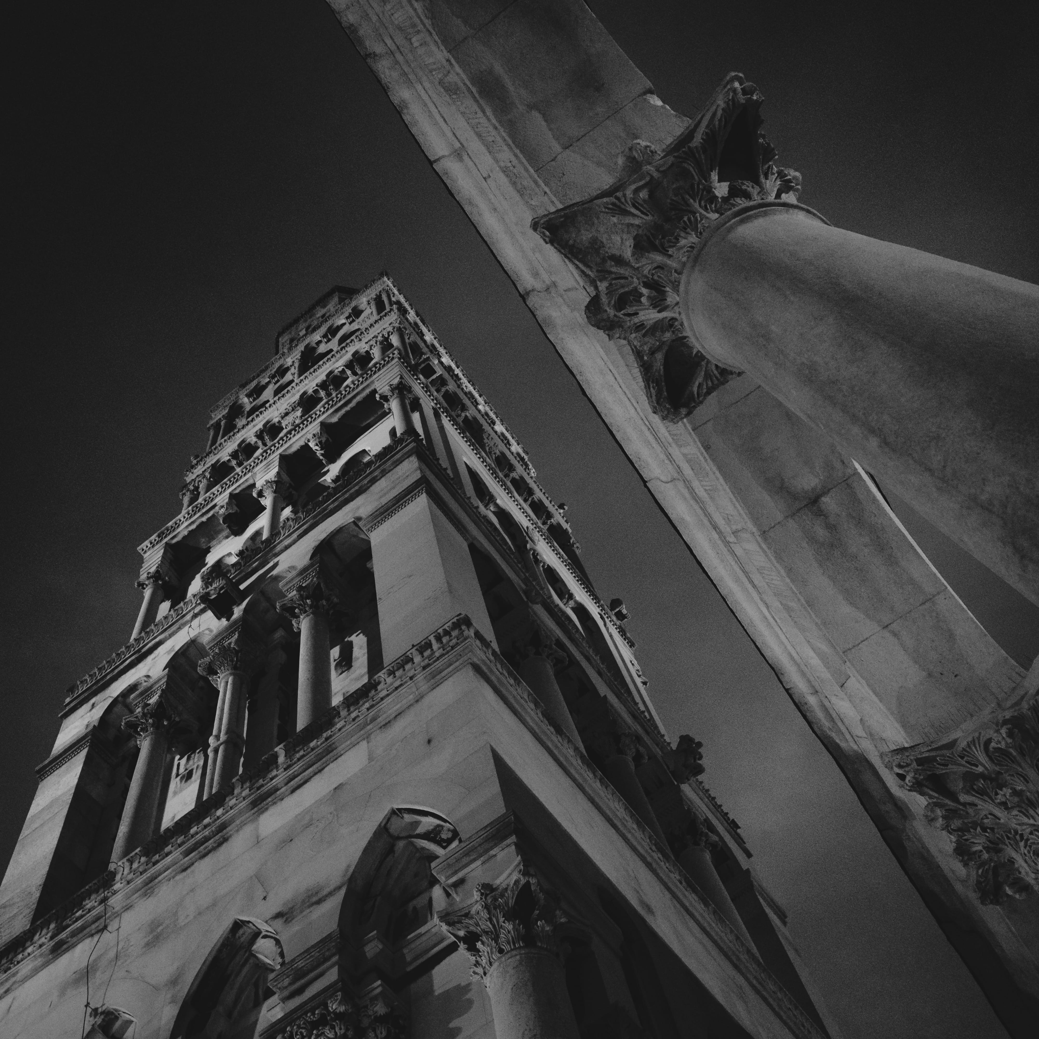 sky, night, travel destinations, no people, bw, building exterior, human representation, sculpture, place of worship, spirituality, religion, 4K, statue, Phone HD Wallpaper