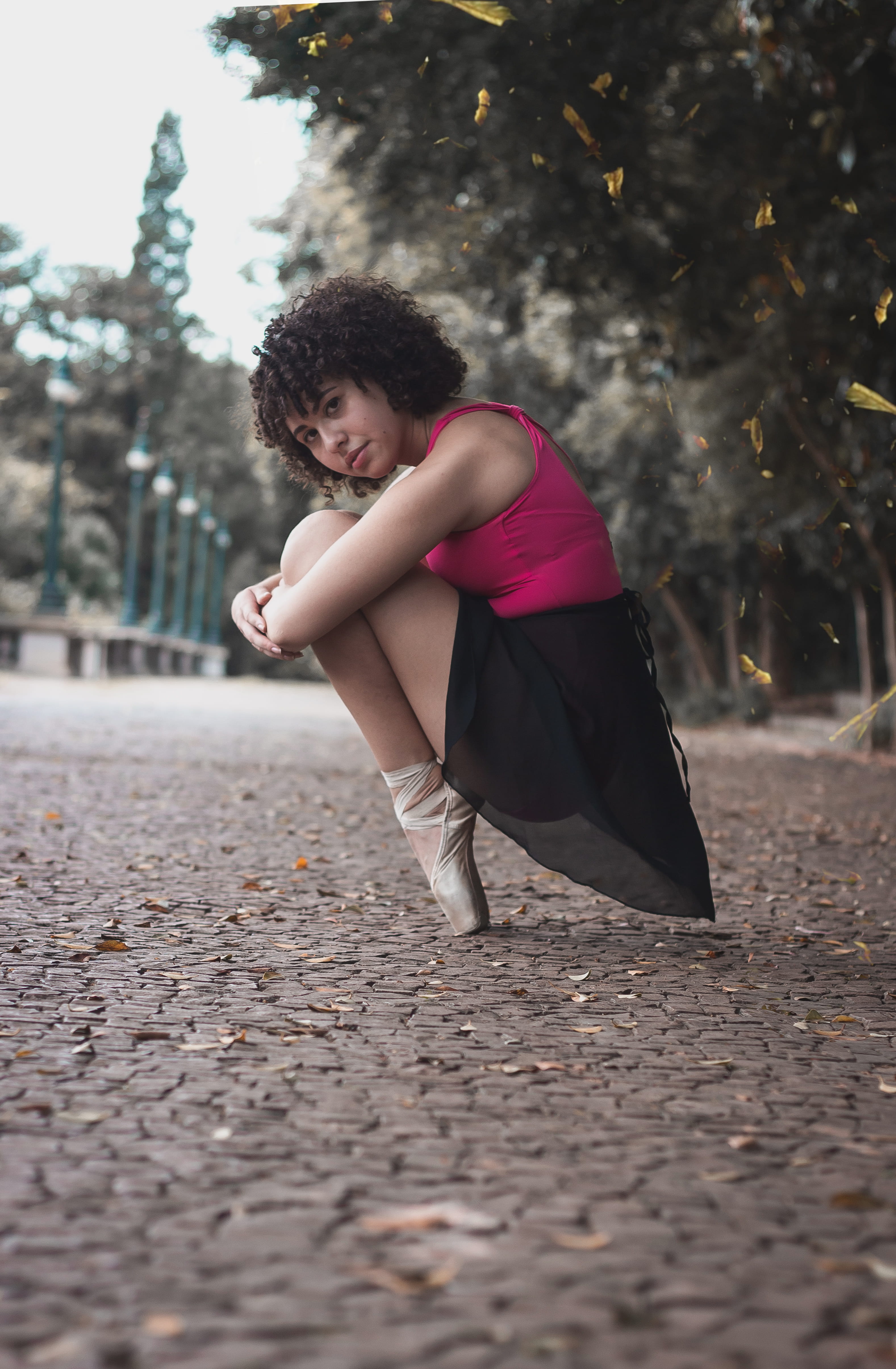 land, street, beauty, hair, casual, close-up, model, beautiful woman, full length, looking at camera, beside, innocence, green, ballerina, woman, day, balance, Phone HD Wallpaper