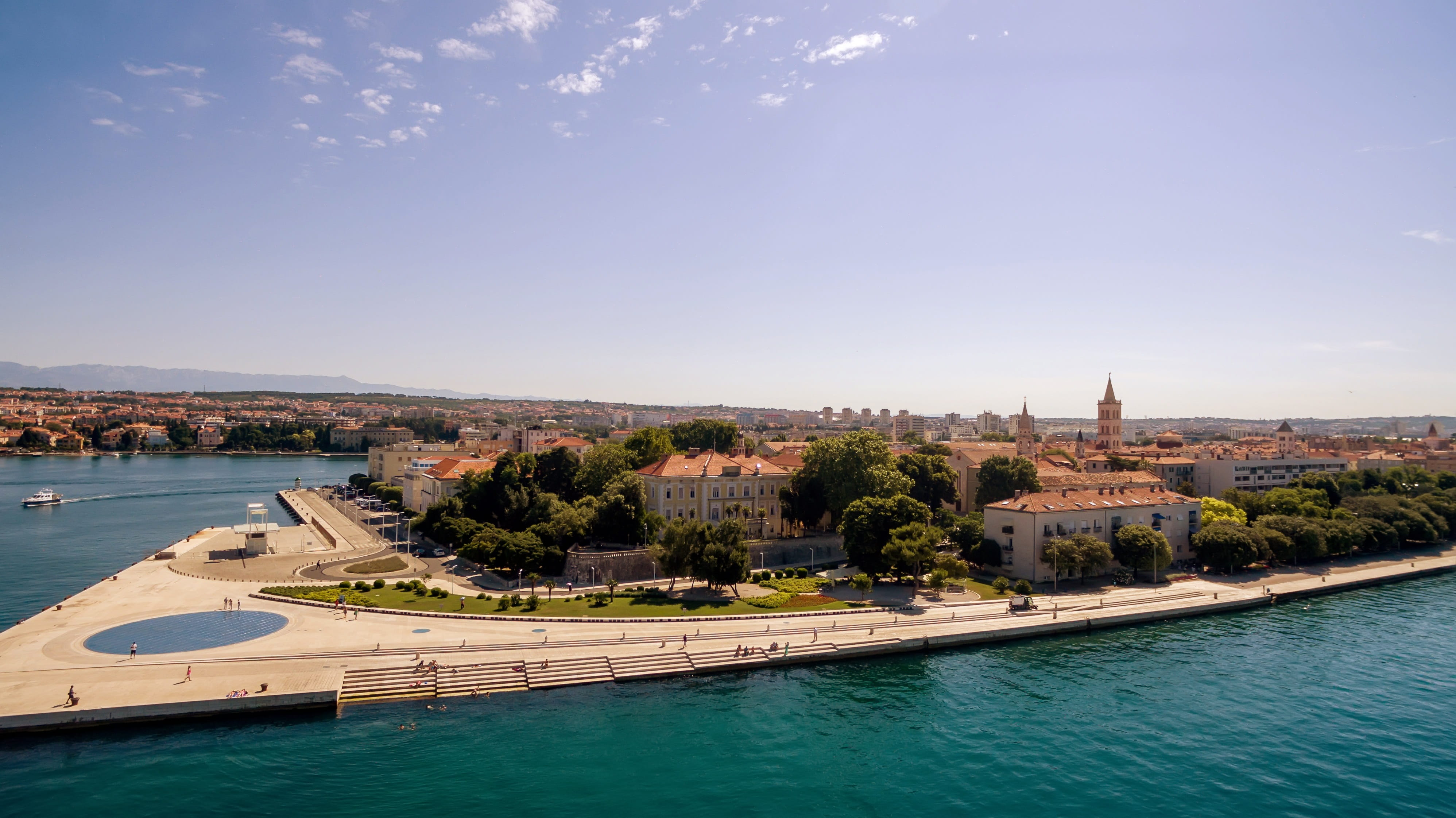 aerial, luxury, the past, travel, water, cityscape, travel destinations, Croatia, 4K, place of worship, building exterior, architecture, adriatic, sea, HD Wallpaper